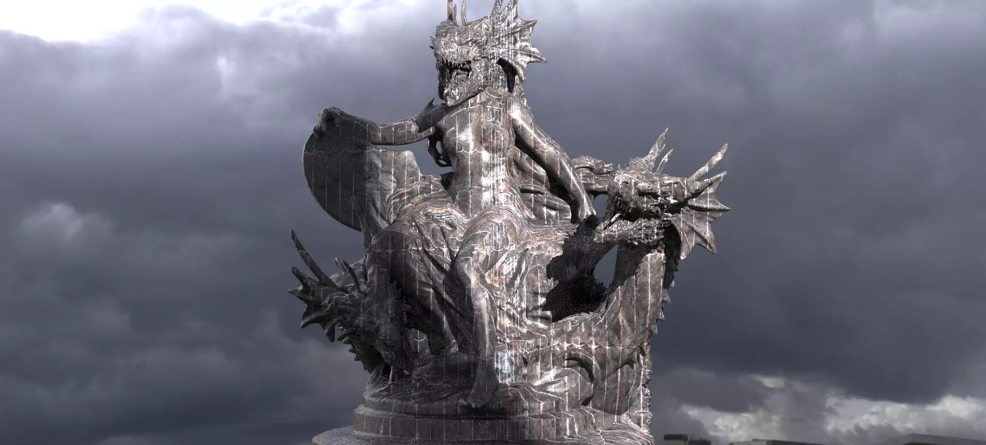 Ancient Dragon Deity on Throne Black 3D model_0