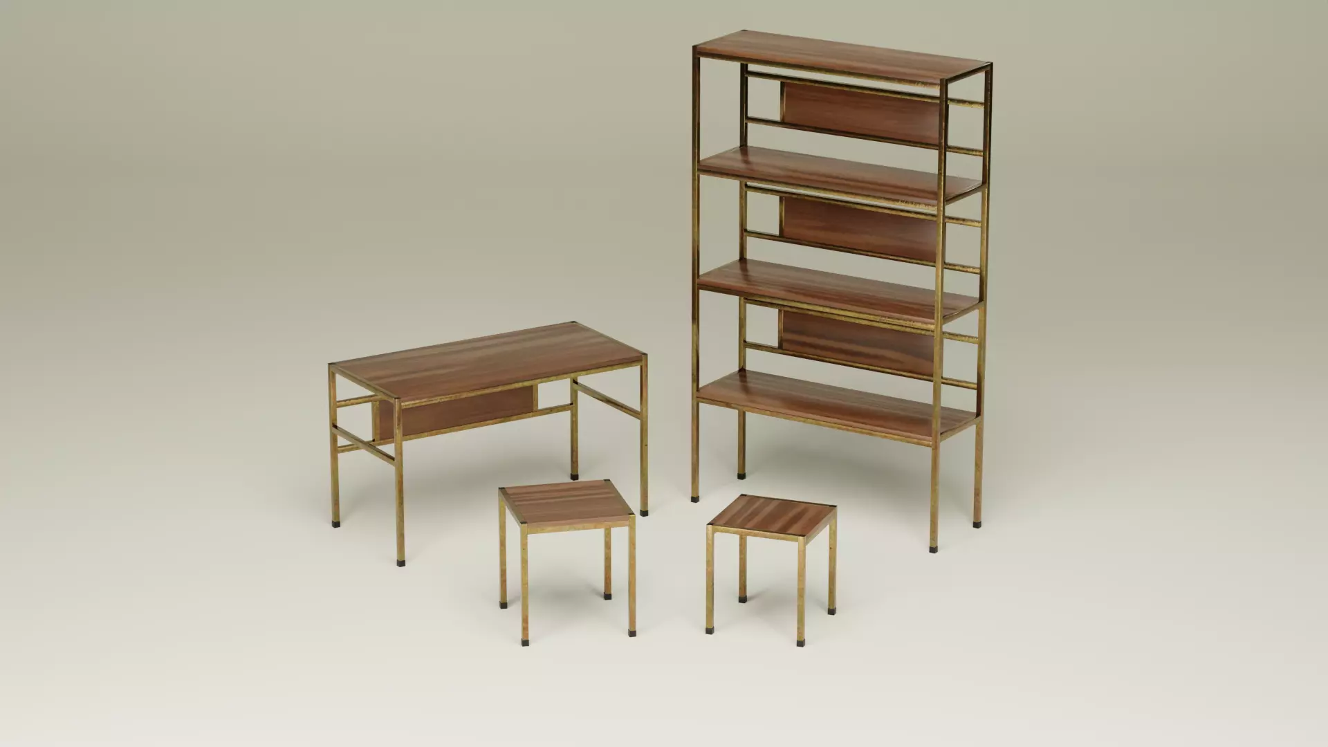 Student Study Set - Lacquered Teak Polished Bronze - AMS03 Free 3D model