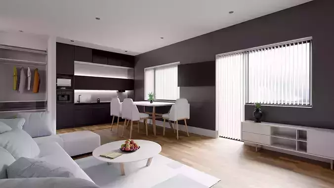 Interior Living Room Kitchen 3D model