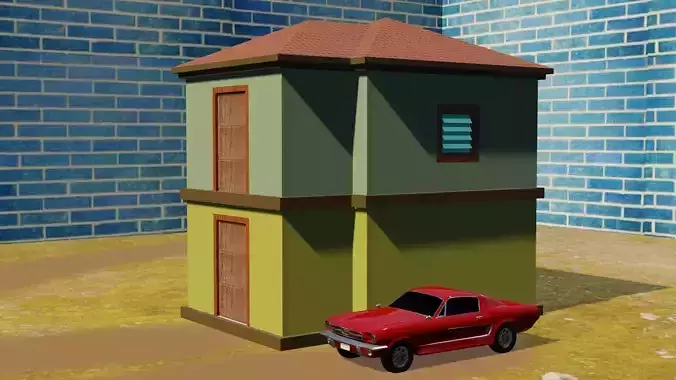 Stylish 3D House and Ford Car 3D model