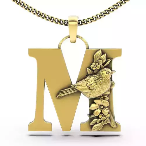 Letter M pendant  gold jewelry printable 3D model