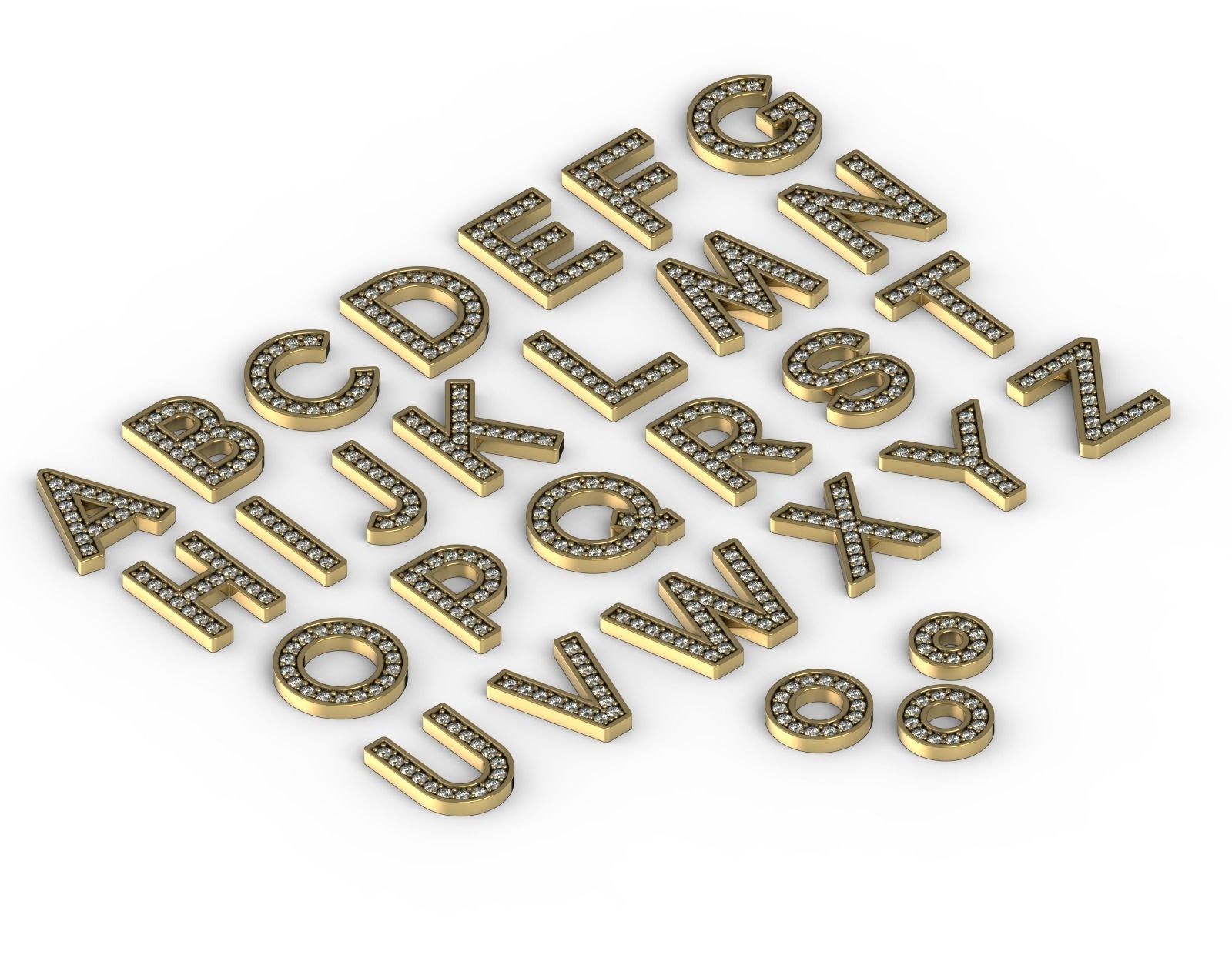 Diamond Alphabet Letters gemstones 1 mm Collection 3D print model_3