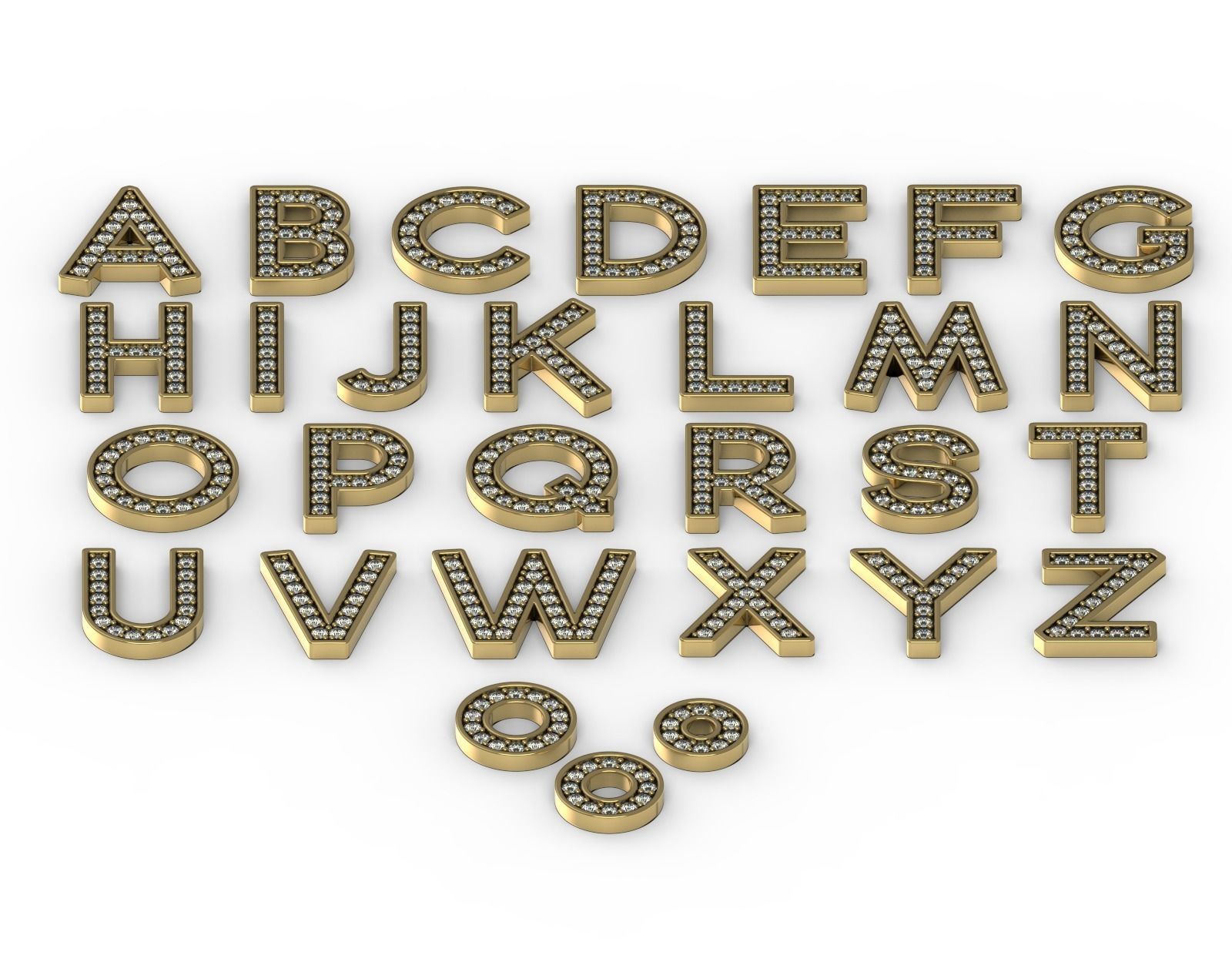 Diamond Alphabet Letters gemstones 1 mm Collection 3D print model_7