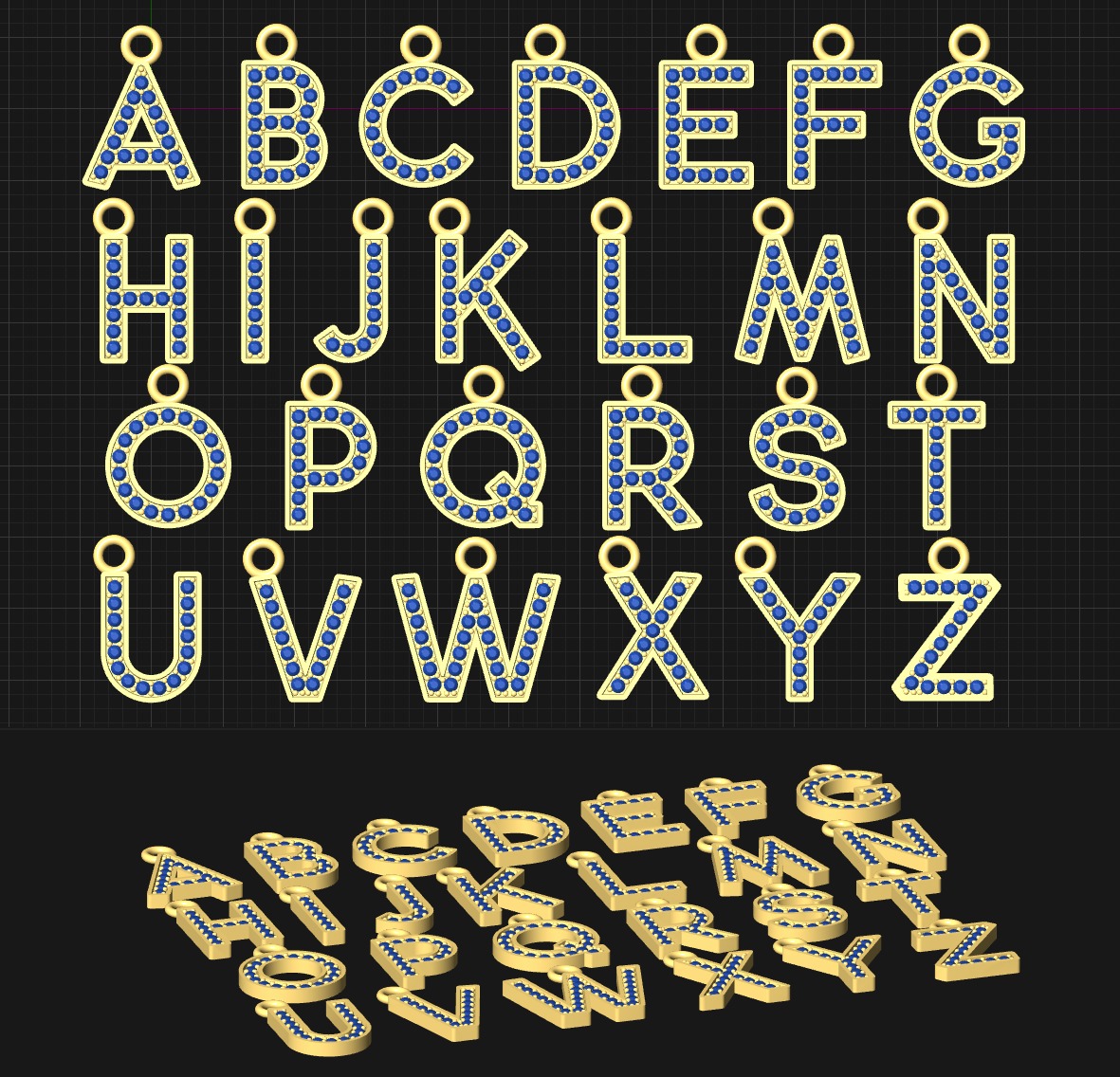 Diamond Alphabet Letters gemstones 1 mm Collection 3D print model_1