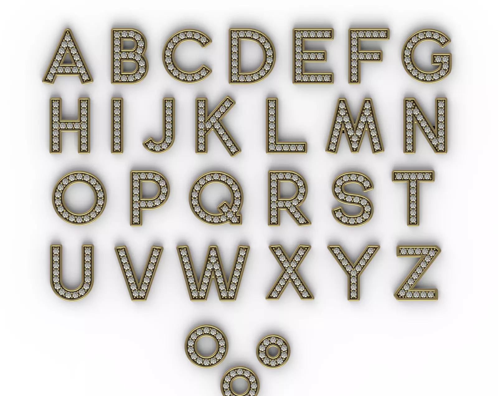 Diamond Alphabet Letters gemstones 1 mm Collection 3D print model_0