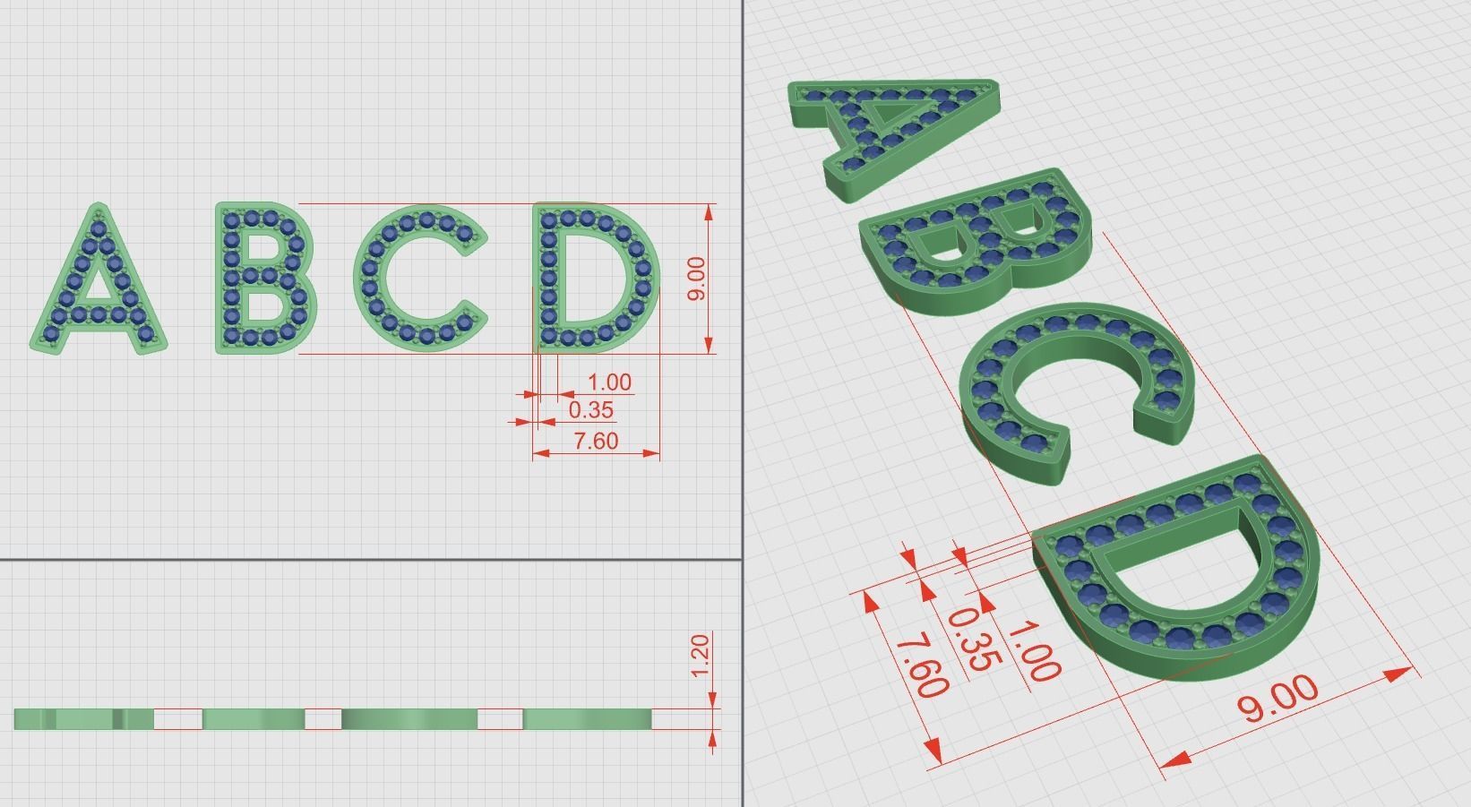 Diamond Alphabet Letters gemstones 1 mm Collection 3D print model_12