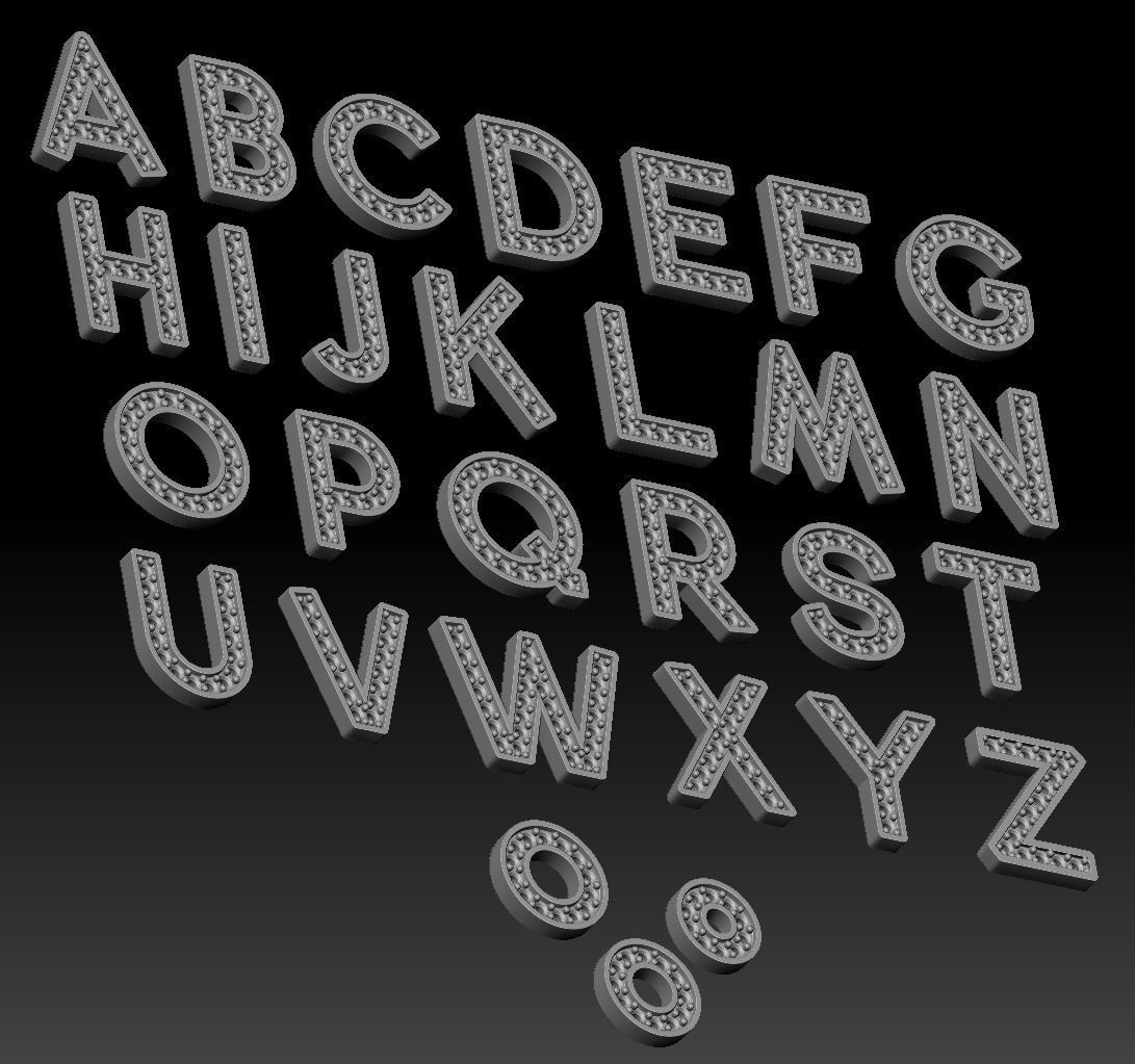 Diamond Alphabet Letters gemstones 1 mm Collection 3D print model_15