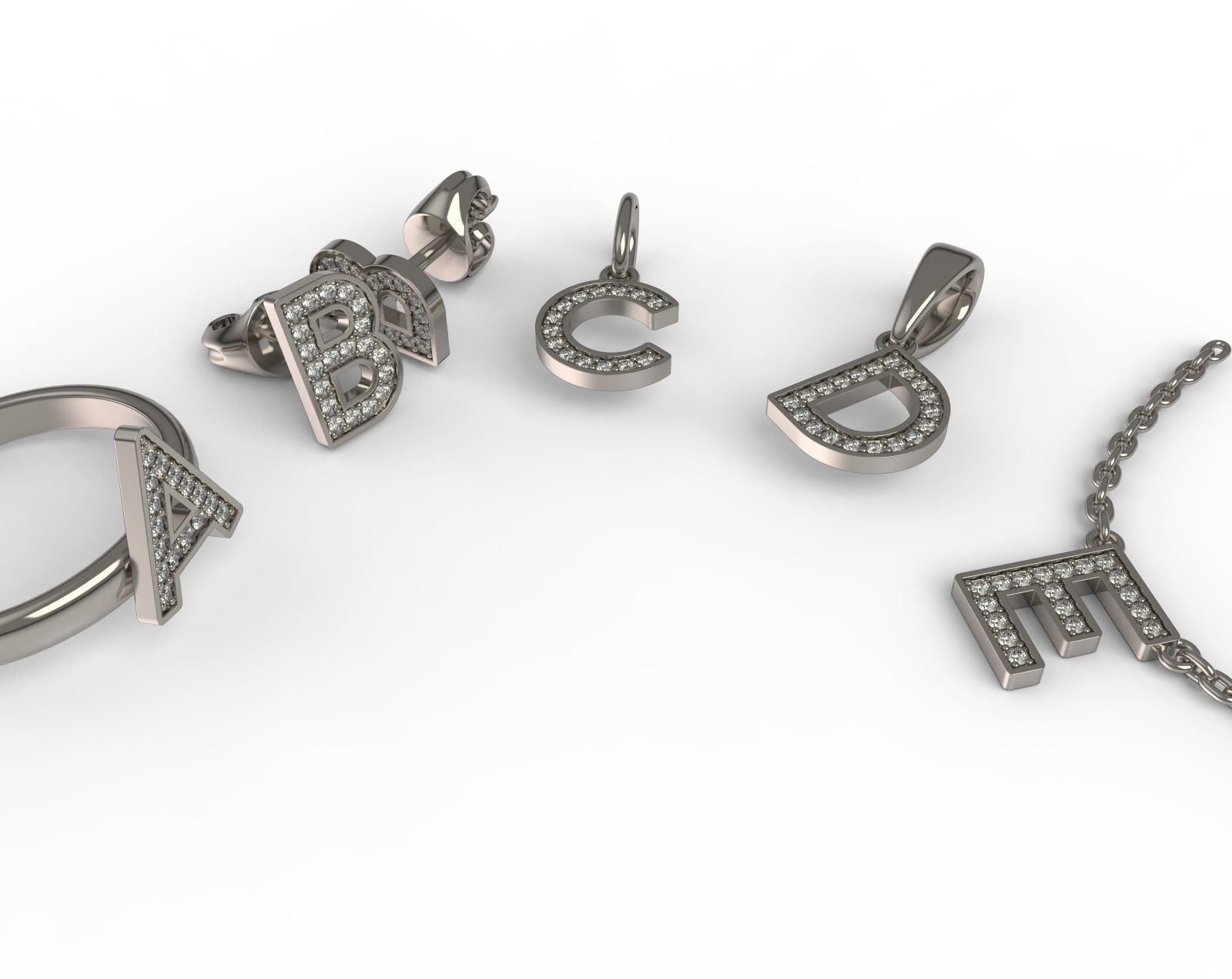 Diamond Alphabet Letters gemstones 1 mm Collection 3D print model_8