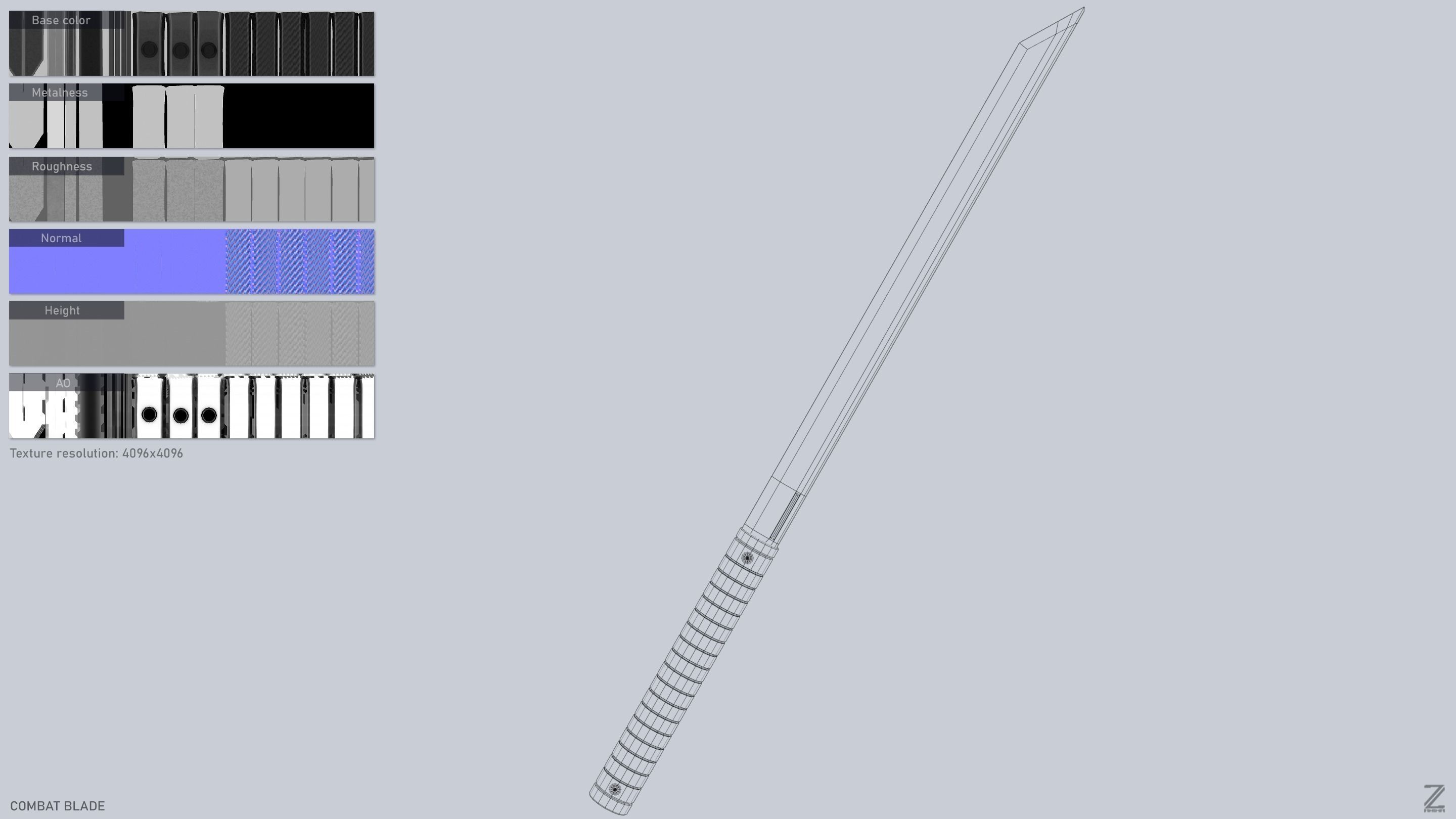 Combat blade Low-poly 3D model_3