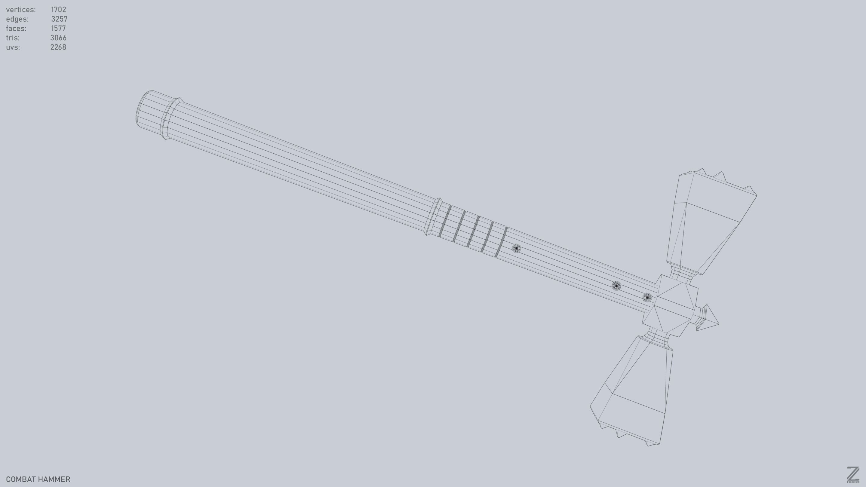 Combat hammer Low-poly 3D model_13