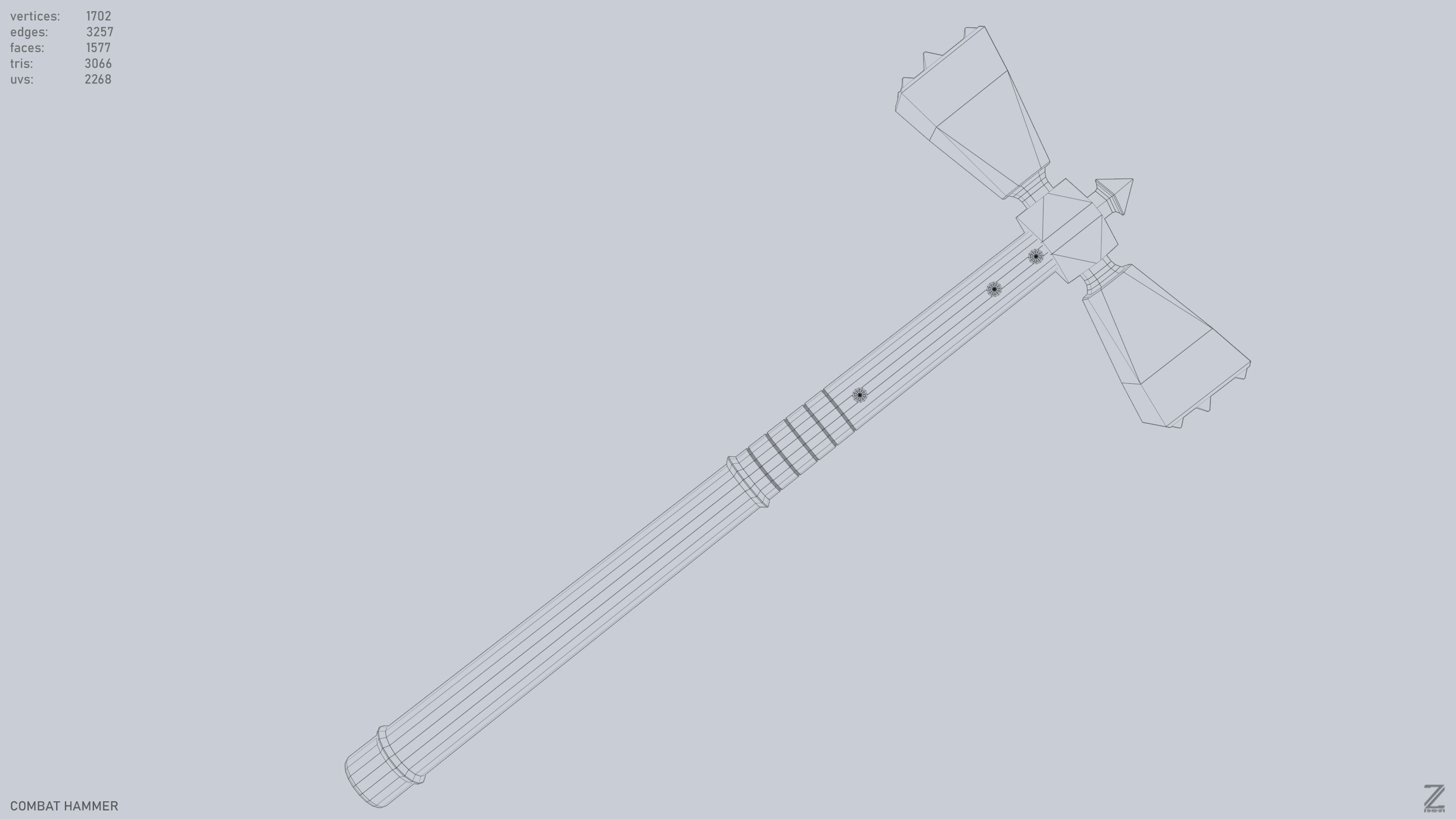 Combat hammer Low-poly 3D model_12