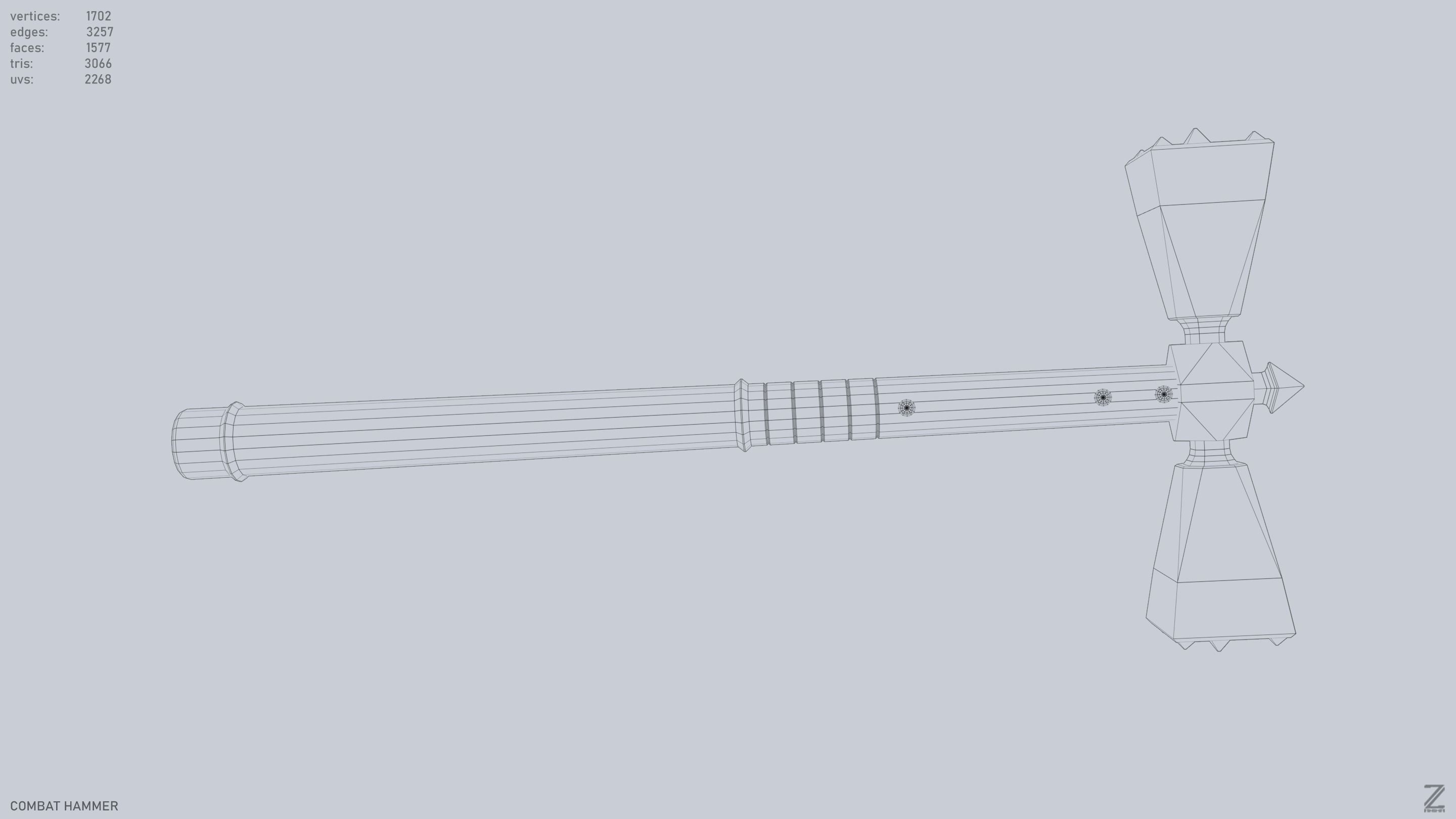 Combat hammer Low-poly 3D model_4