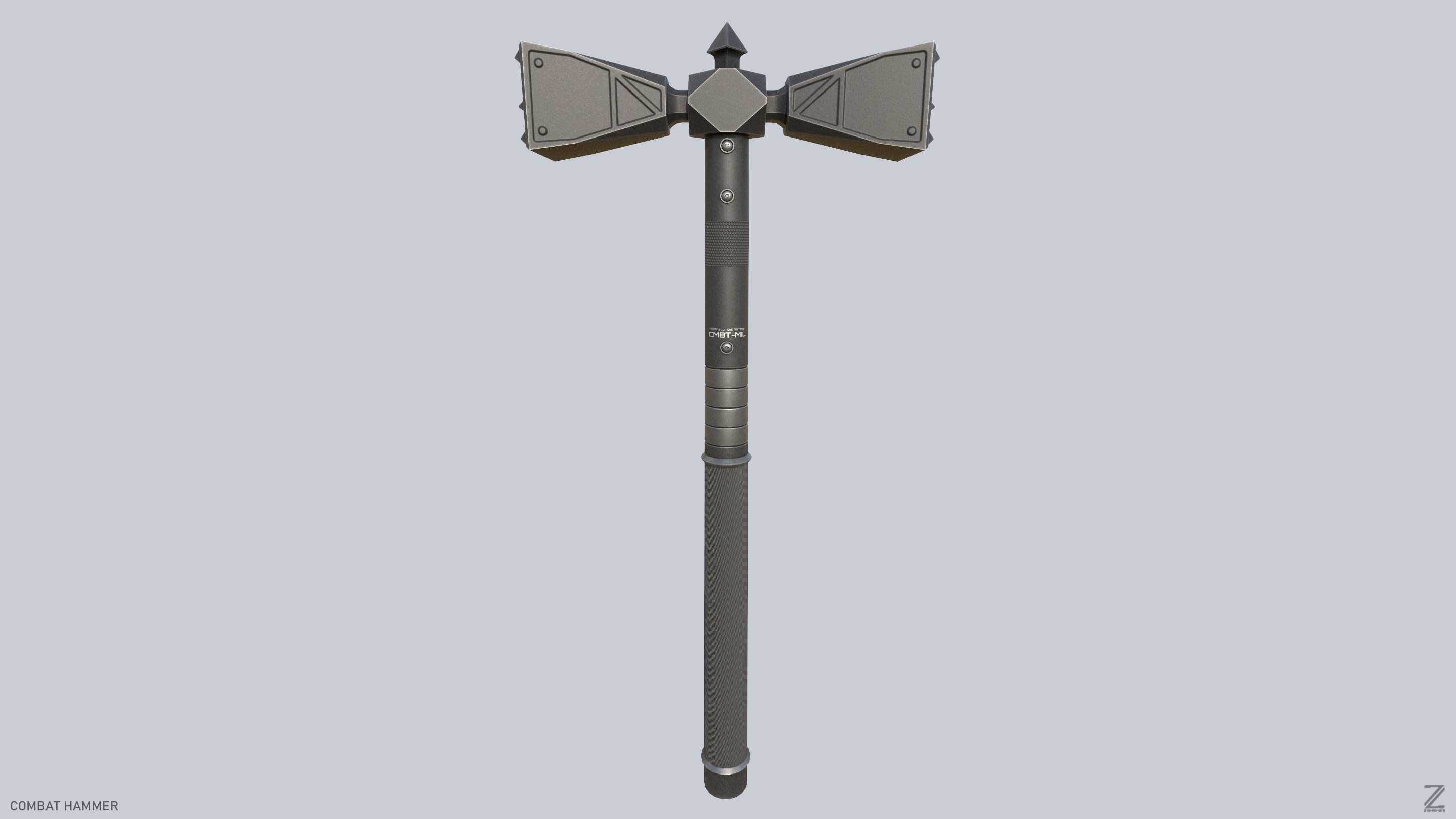 Combat hammer Low-poly 3D model_2