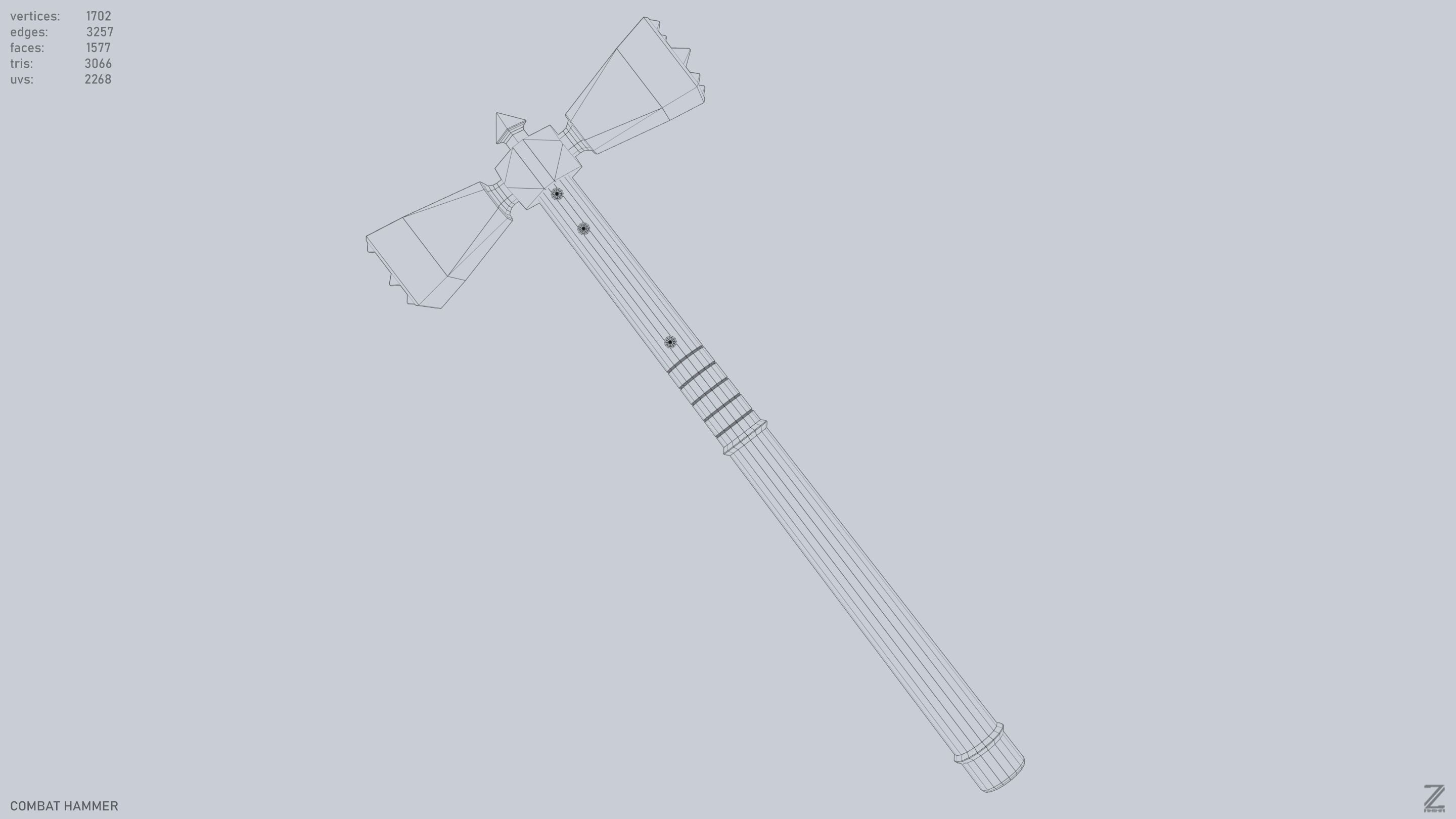 Combat hammer Low-poly 3D model_11