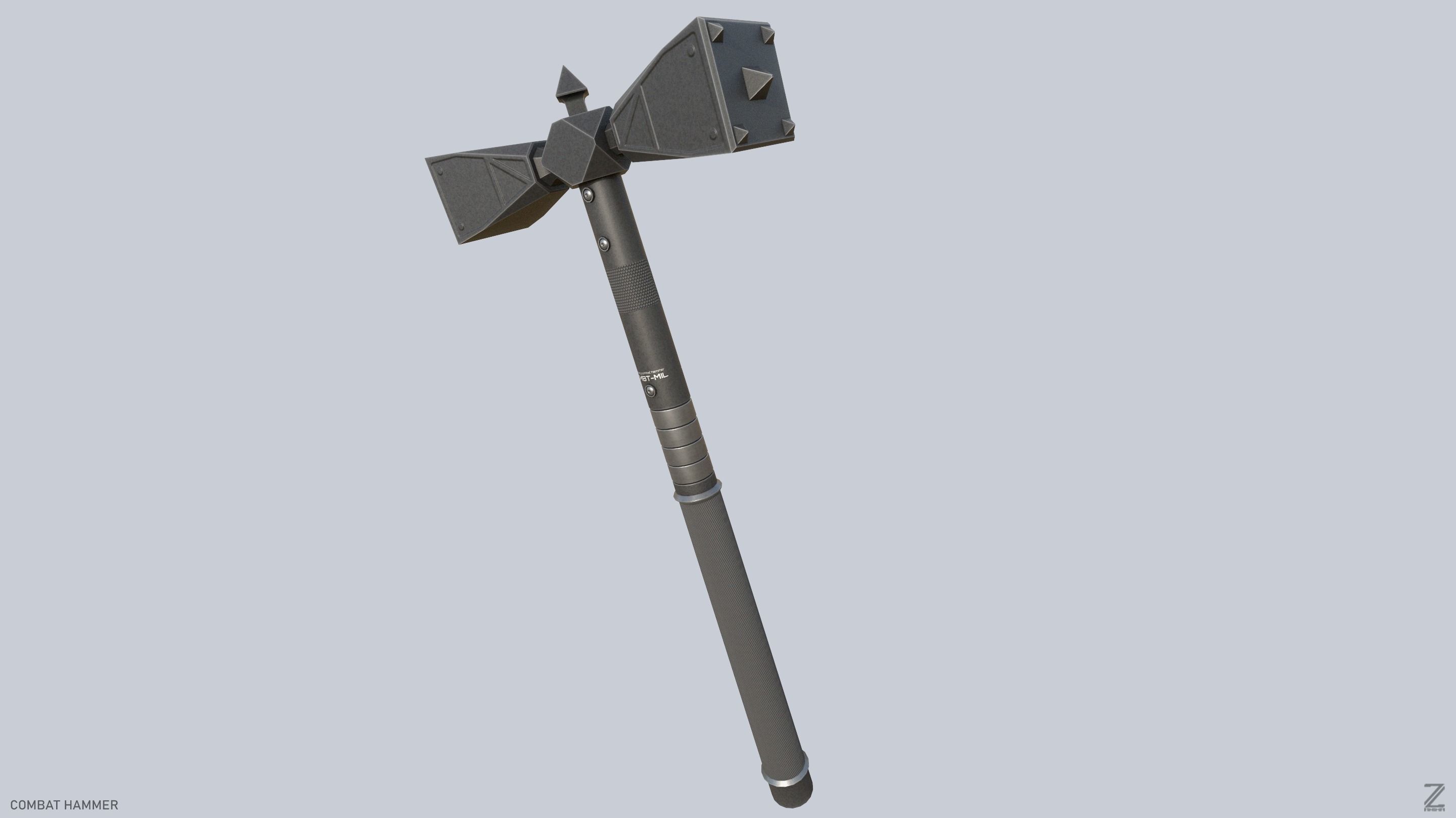 Combat hammer Low-poly 3D model_5