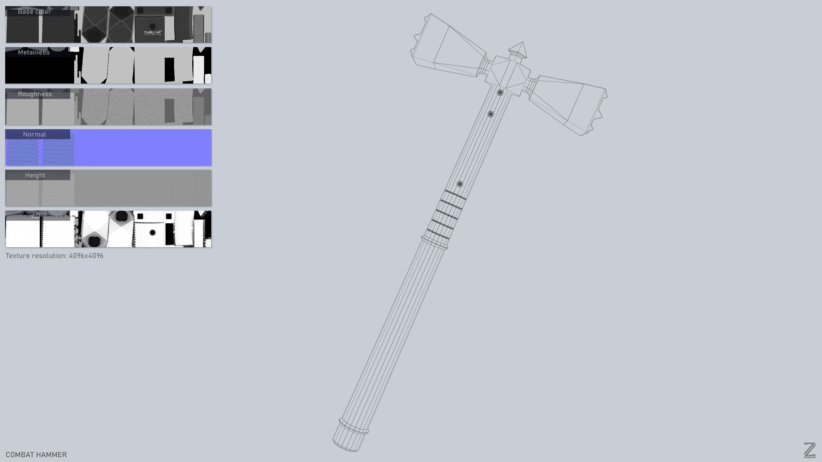 Combat hammer Low-poly 3D model_3