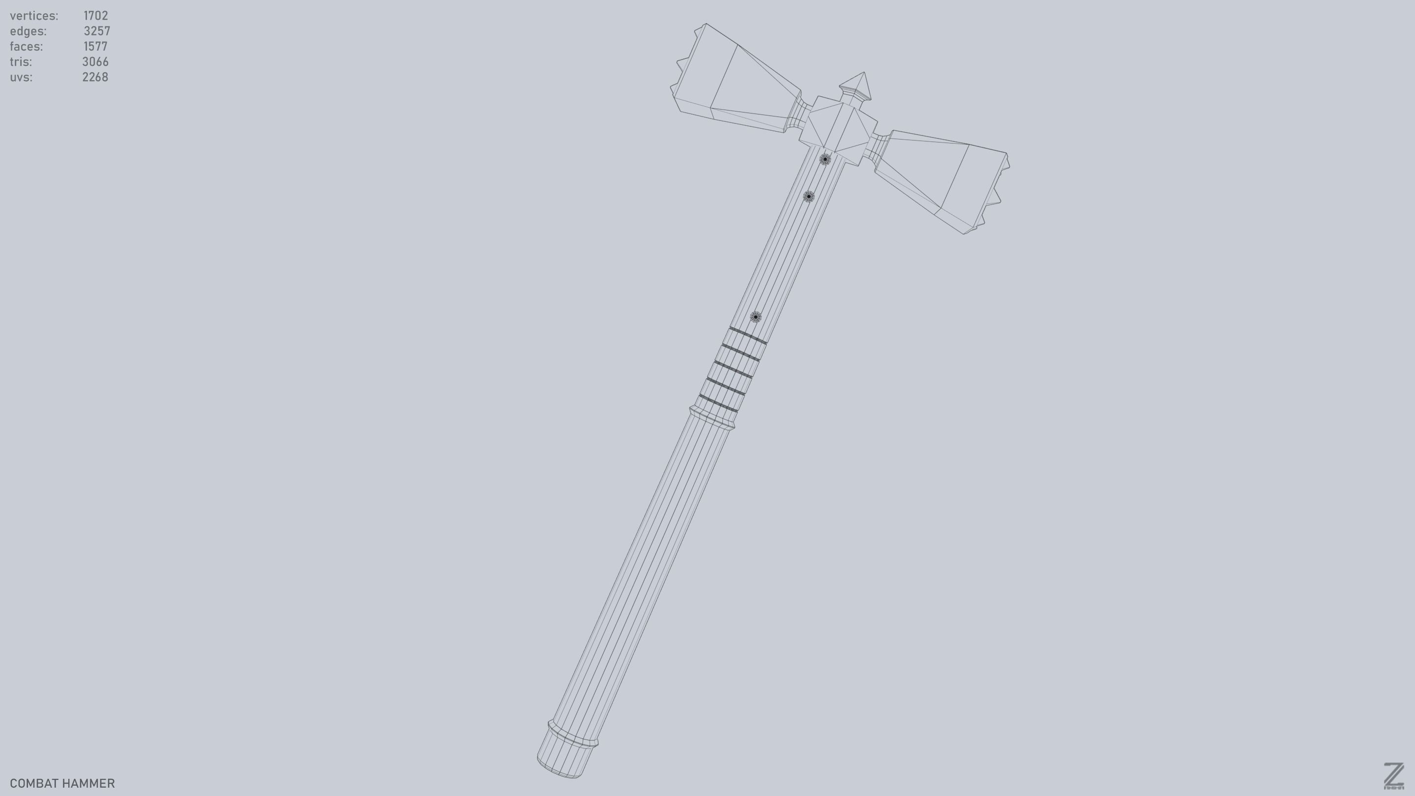 Combat hammer Low-poly 3D model_15
