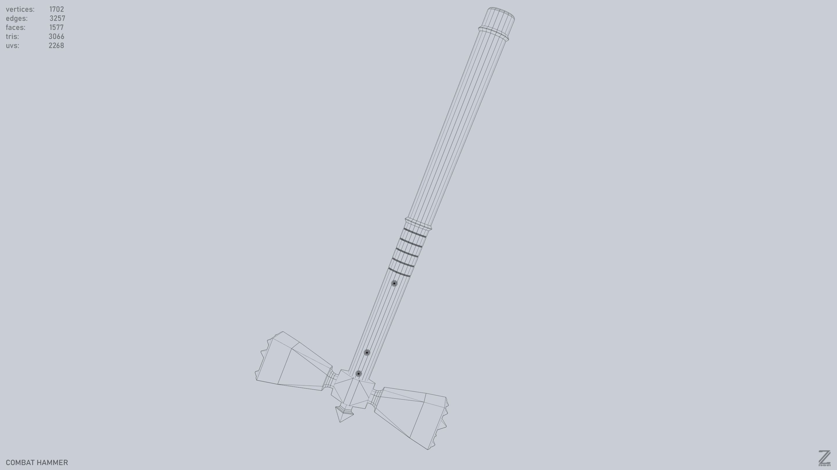 Combat hammer Low-poly 3D model_14