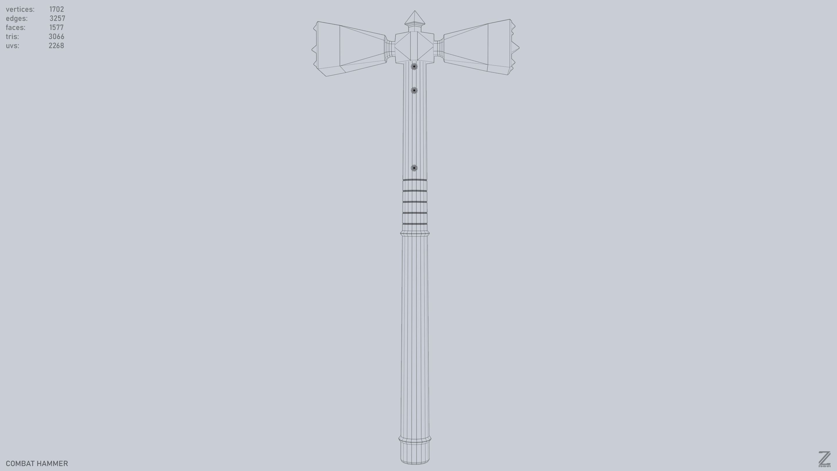 Combat hammer Low-poly 3D model_10