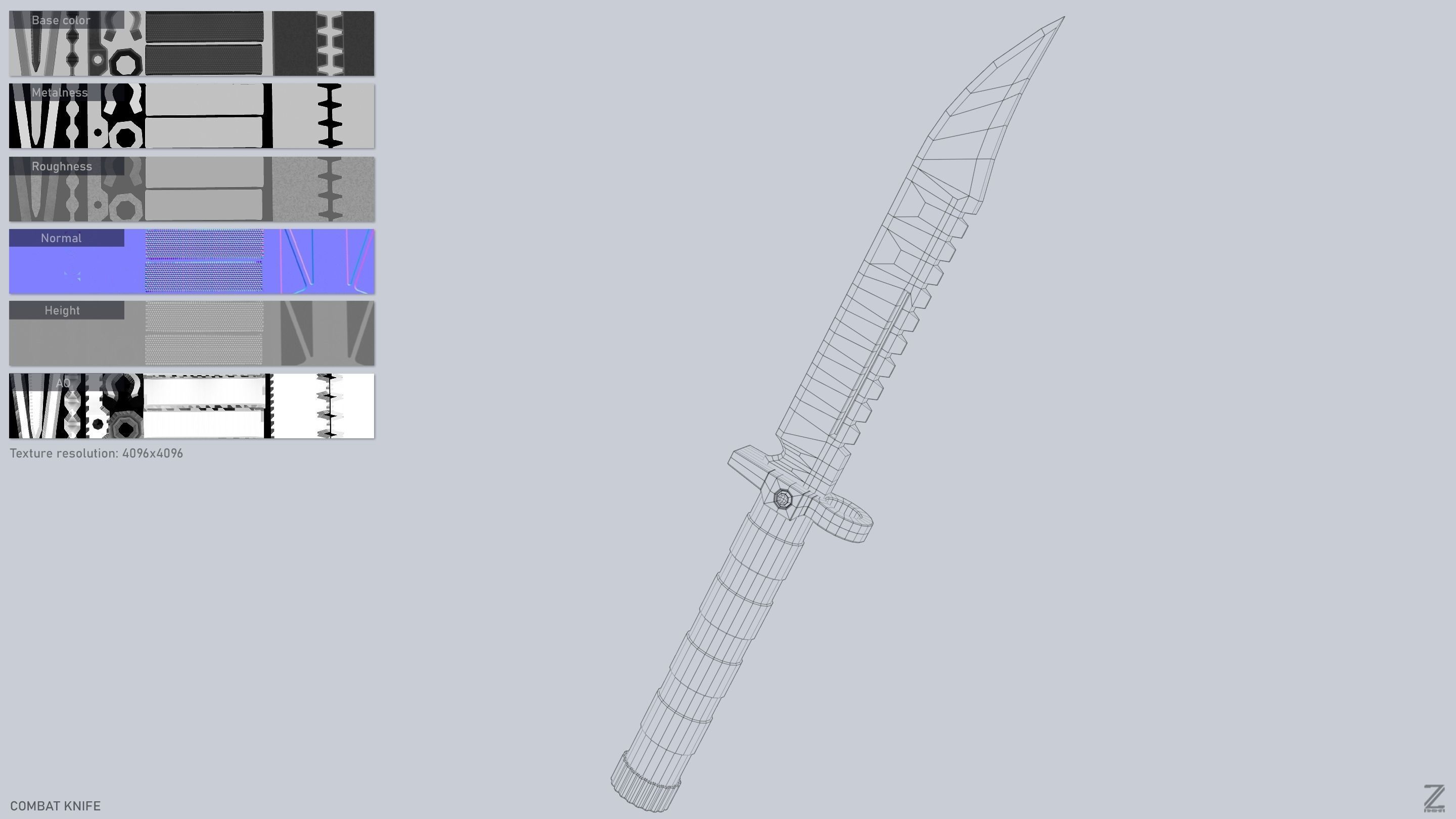 Combat knife Low-poly 3D model_3