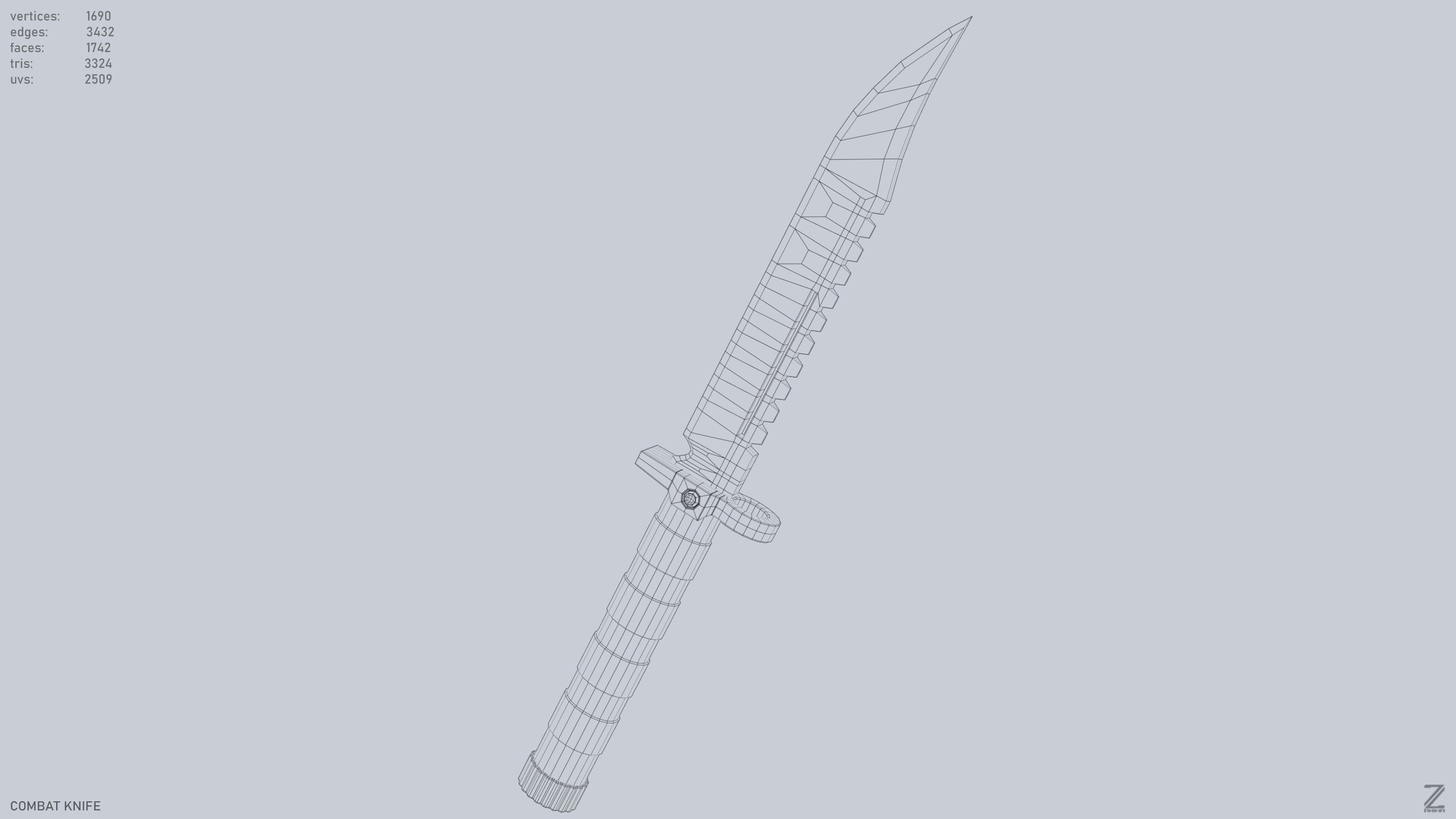 Combat knife Low-poly 3D model_15