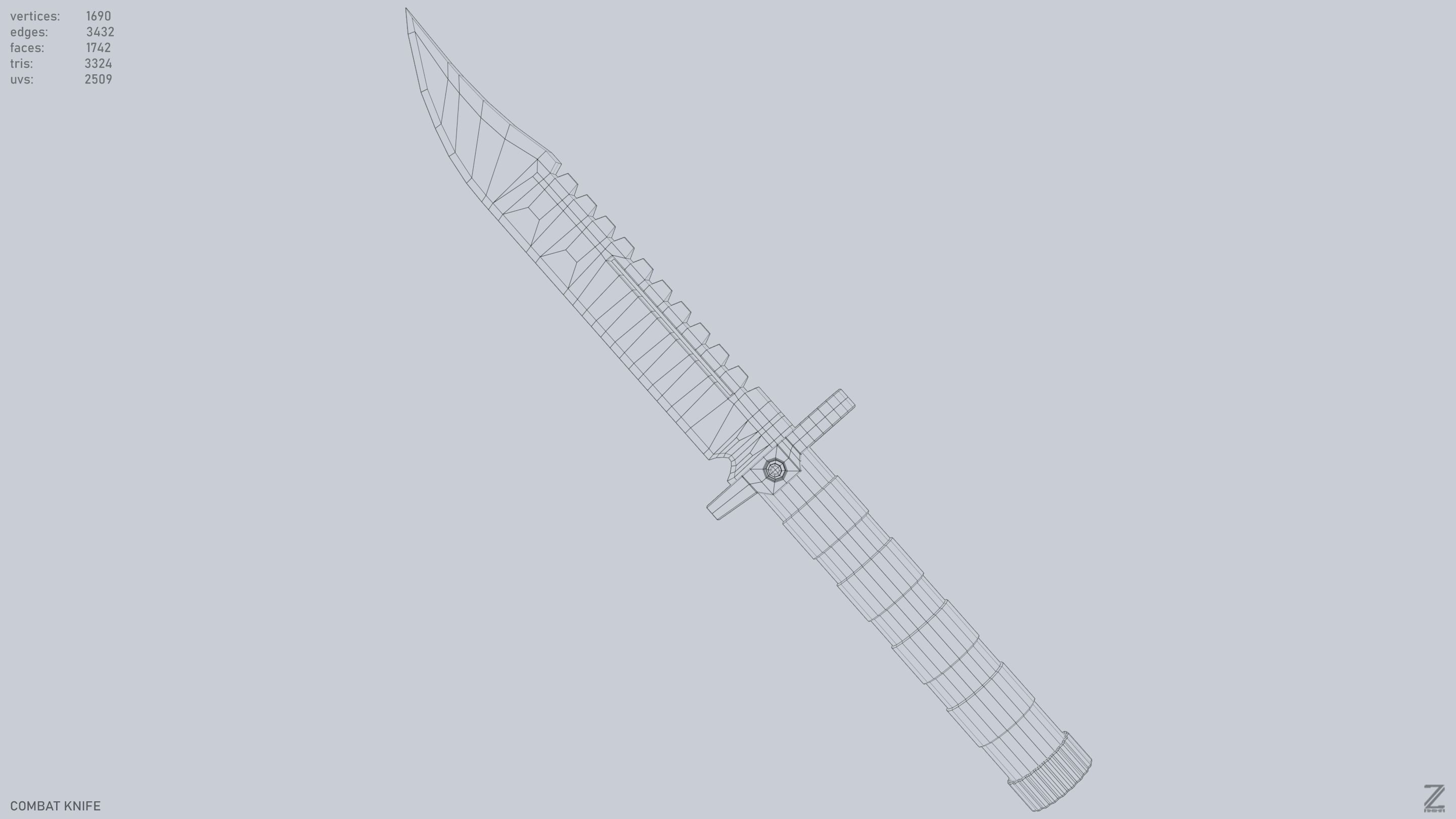 Combat knife Low-poly 3D model_11