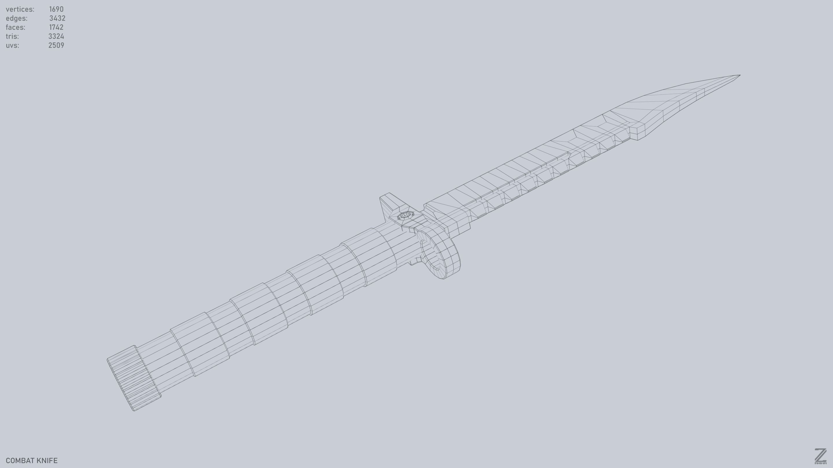 Combat knife Low-poly 3D model_14