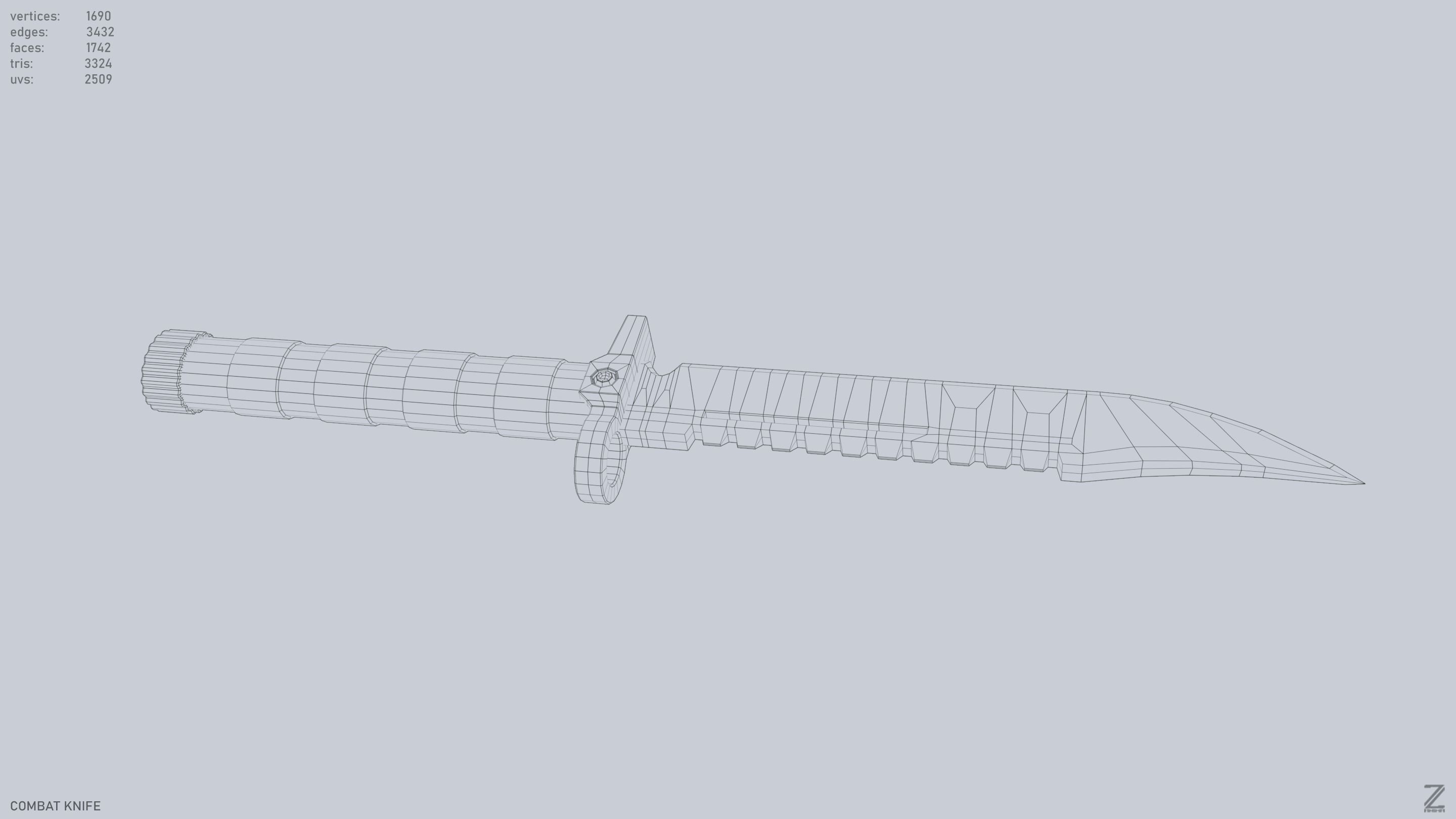Combat knife Low-poly 3D model_13