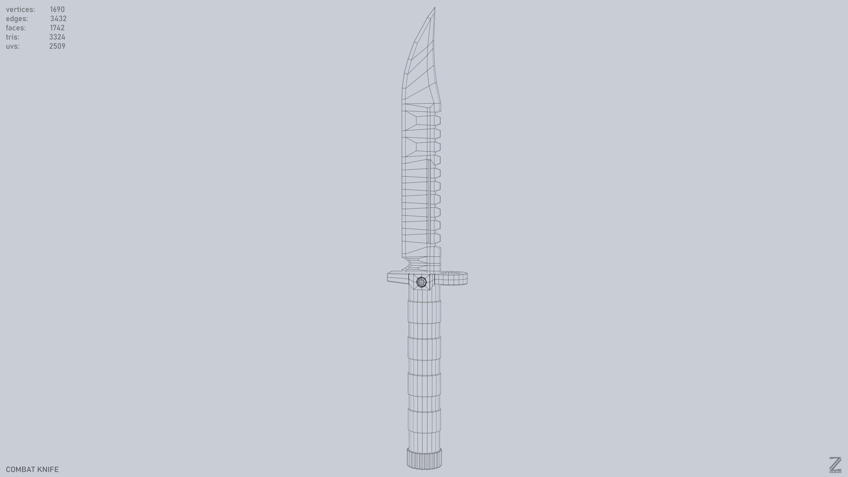 Combat knife Low-poly 3D model_10
