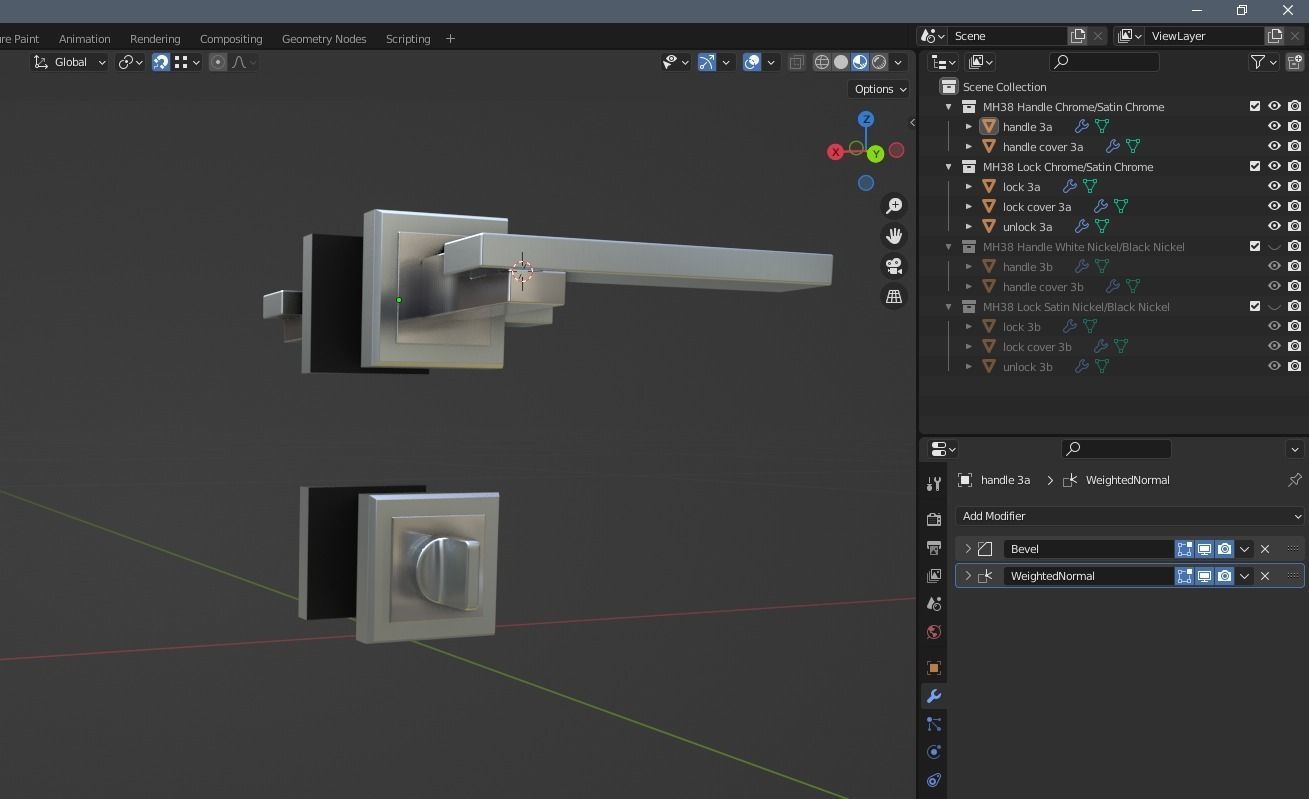Door Handles for ArchViz Projects - Style MH38 3D model_1