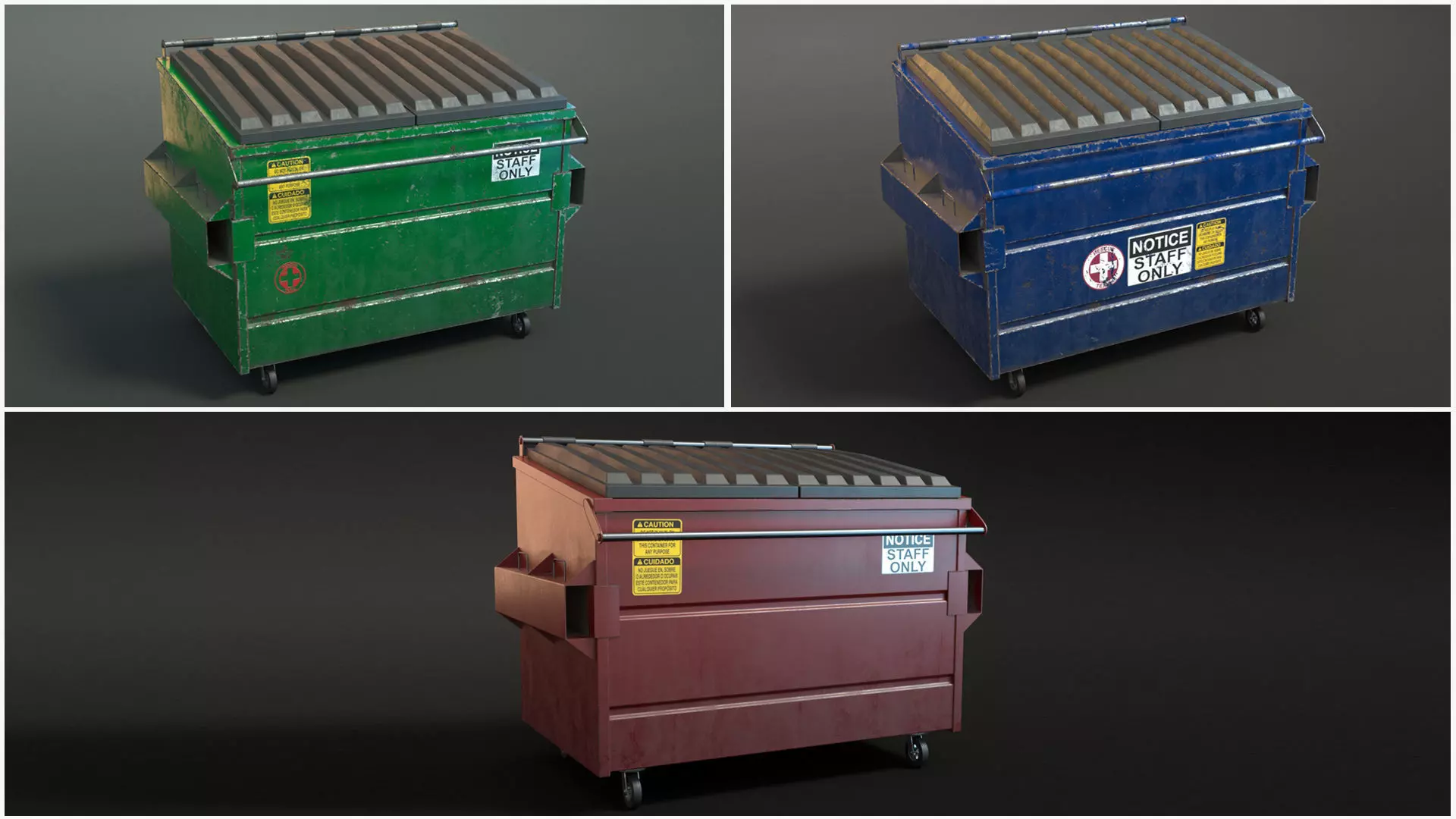 Dumpsters trash can on wheels Low-poly 3D model