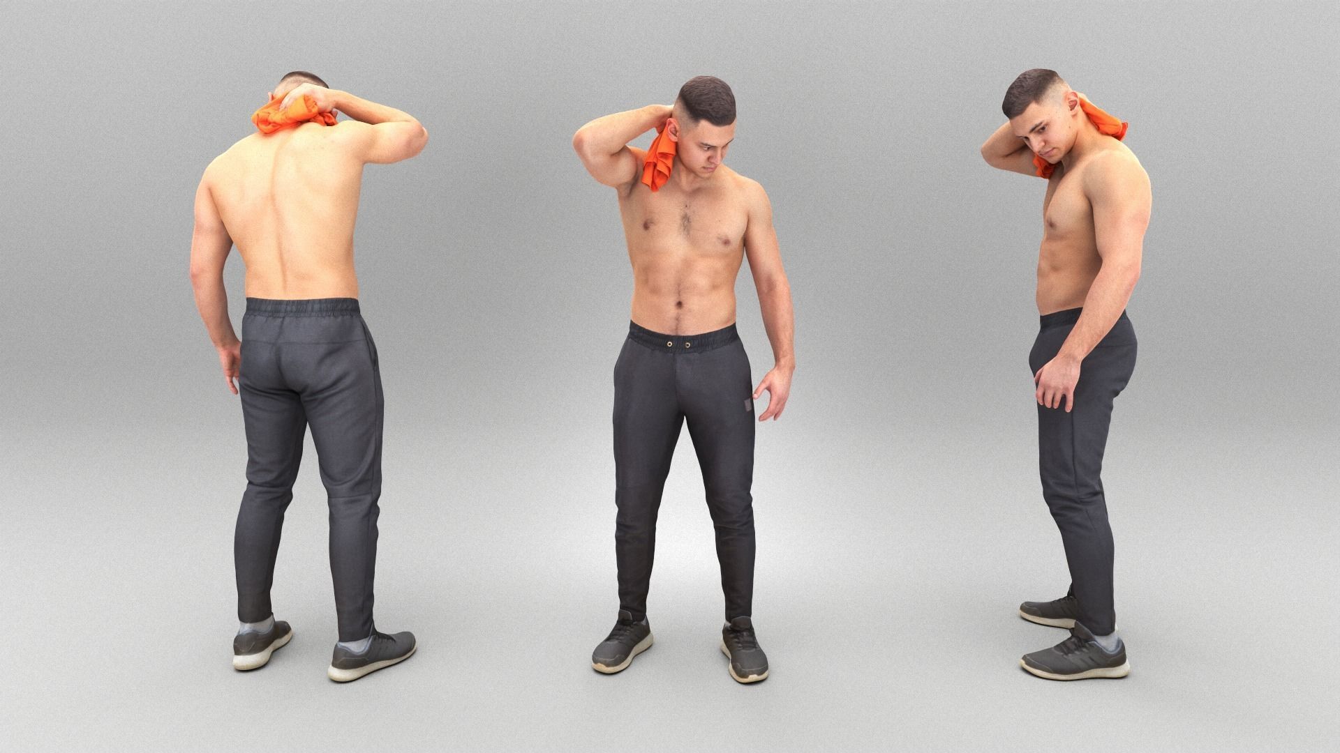 Handsome sporty man holding towel 377 Low-poly 3D model_3