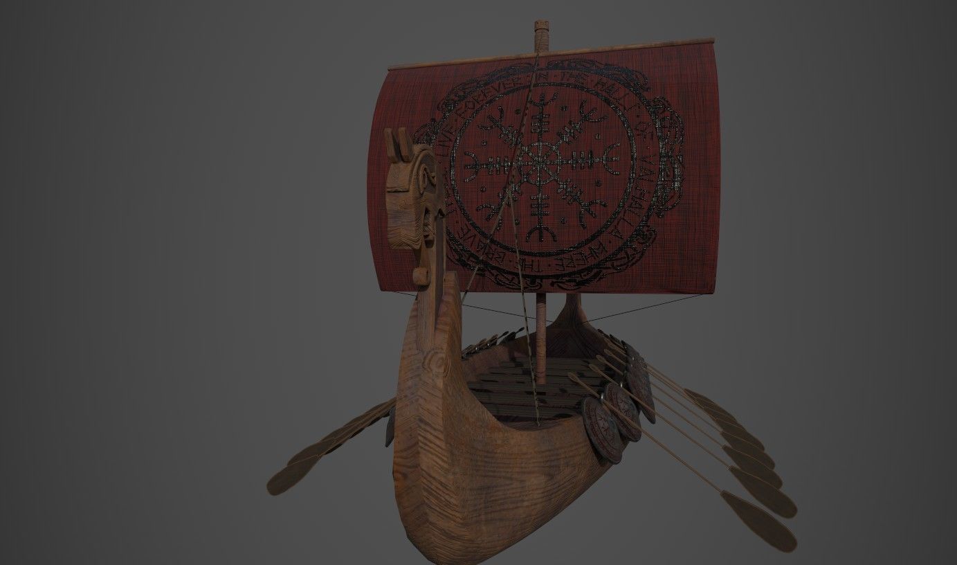 Viking Longboat Low-poly 3D model_8