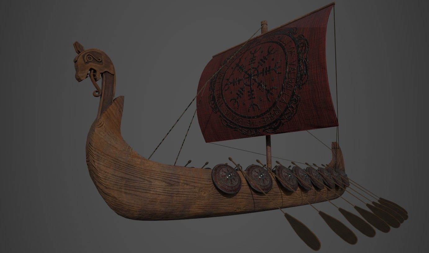 Viking Longboat Low-poly 3D model_6