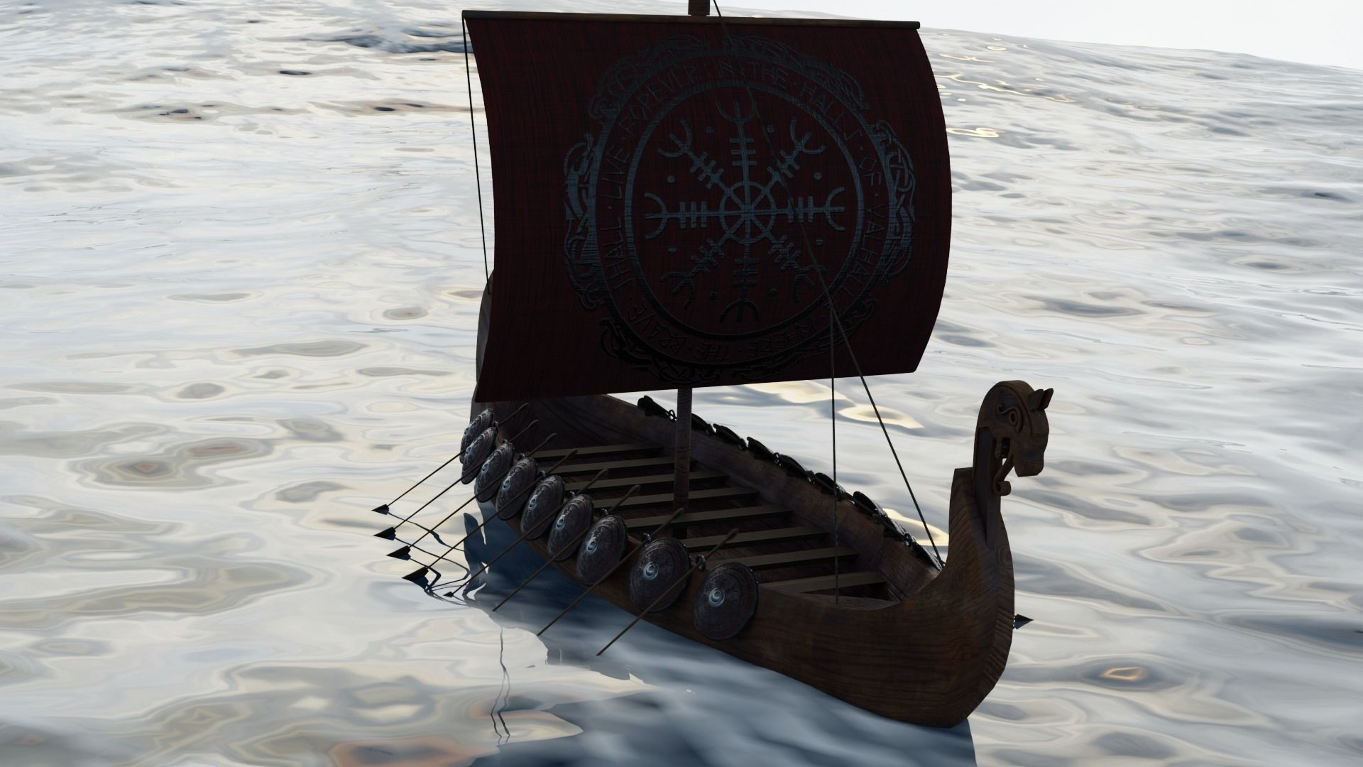 Viking Longboat Low-poly 3D model_1
