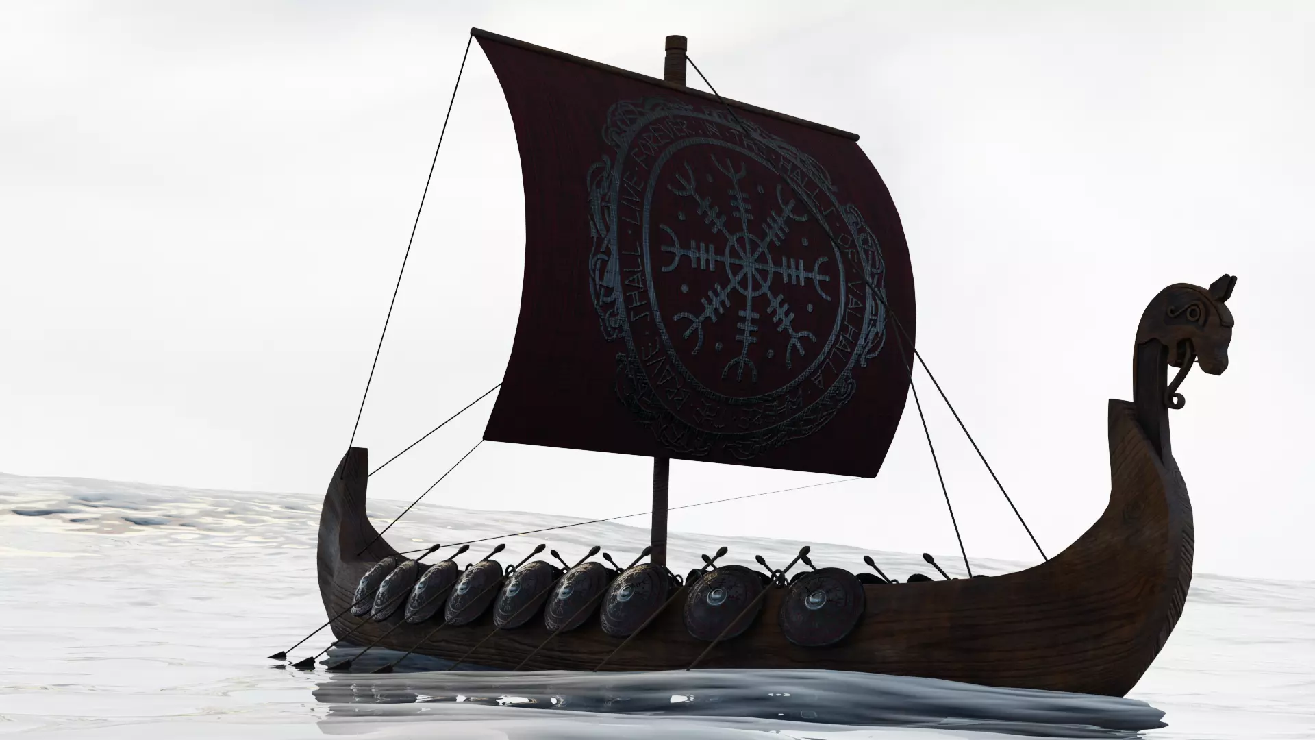 Viking Longboat Low-poly 3D model_0