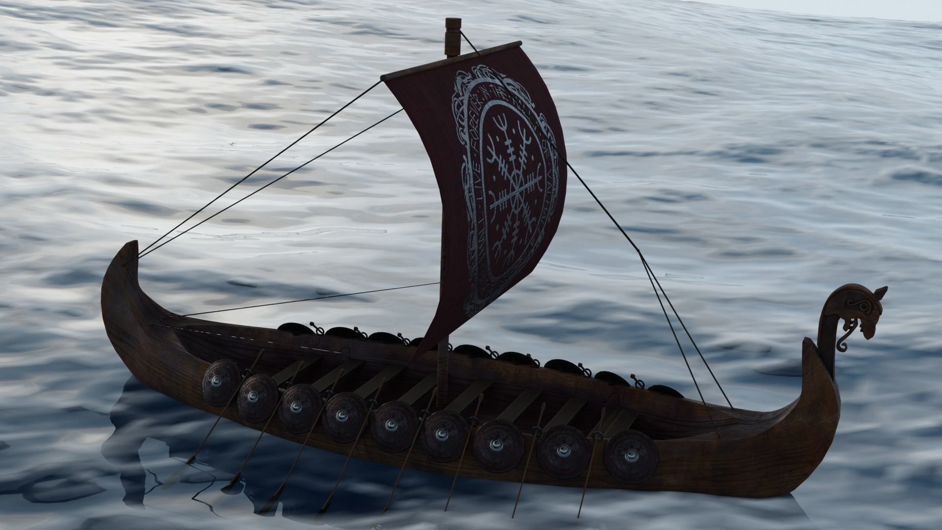 Viking Longboat Low-poly 3D model_2