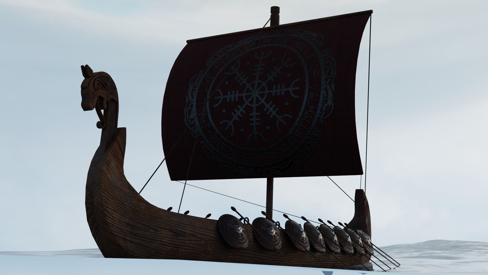 Viking Longboat Low-poly 3D model_4