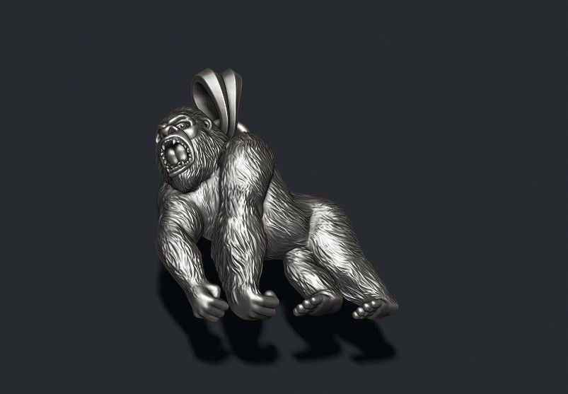 Angry roaring Gorilla pendant 3D print model_7