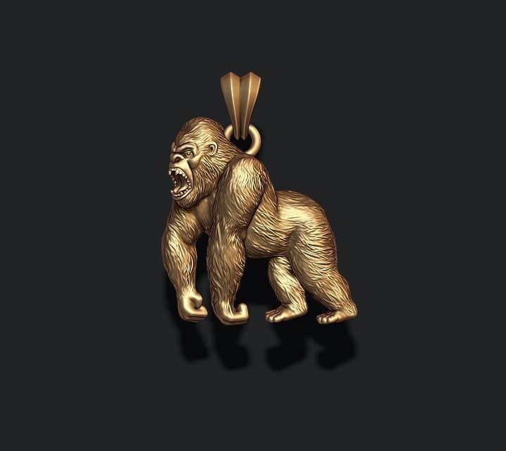 Angry roaring Gorilla pendant 3D print model_2