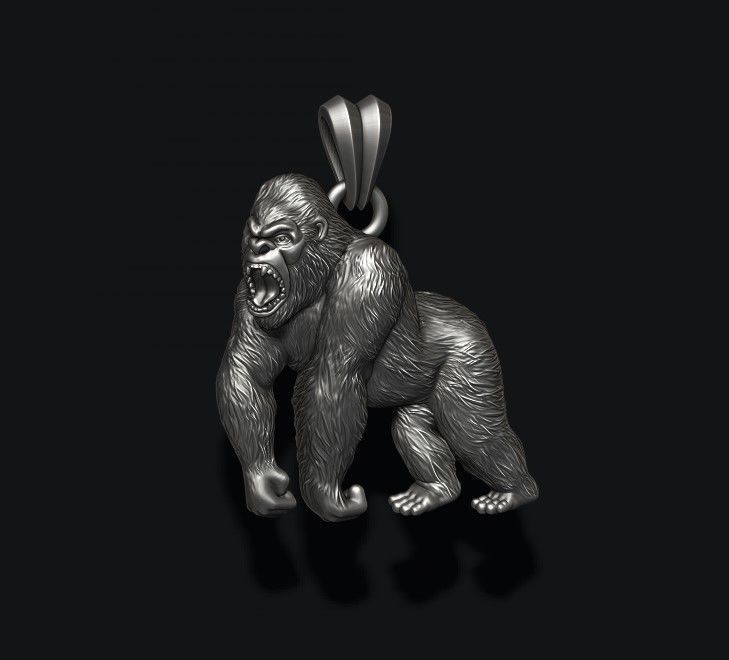 Angry roaring Gorilla pendant 3D print model_5