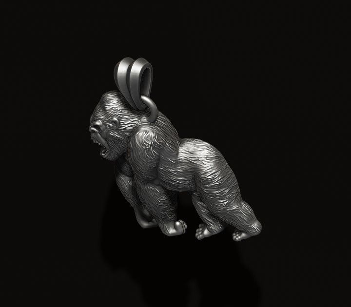 Angry roaring Gorilla pendant 3D print model_6
