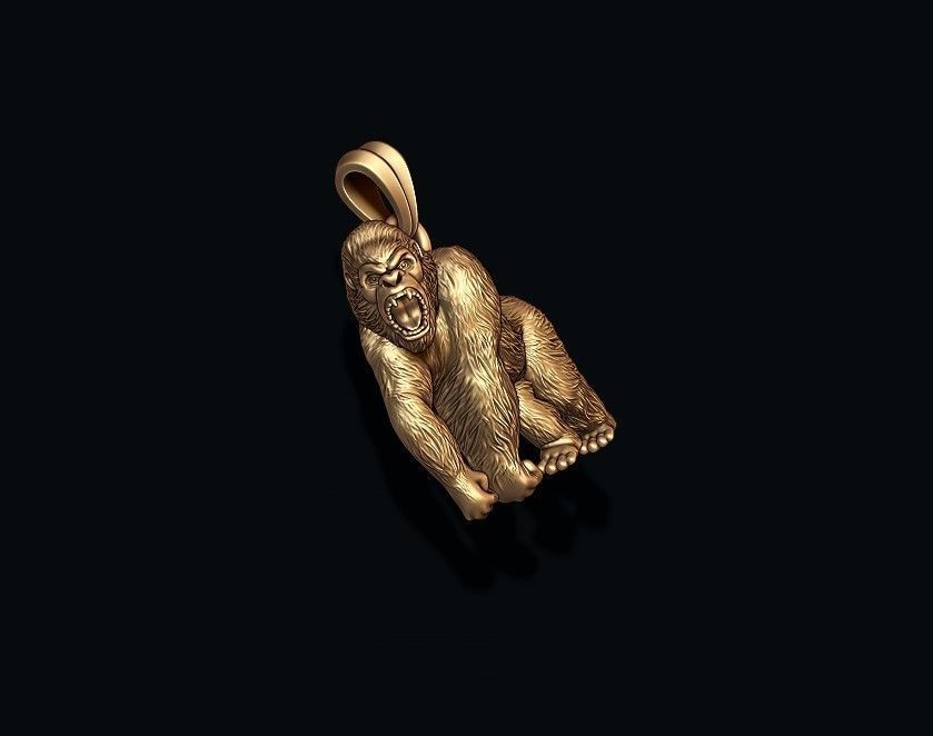 Angry roaring Gorilla pendant 3D print model_3