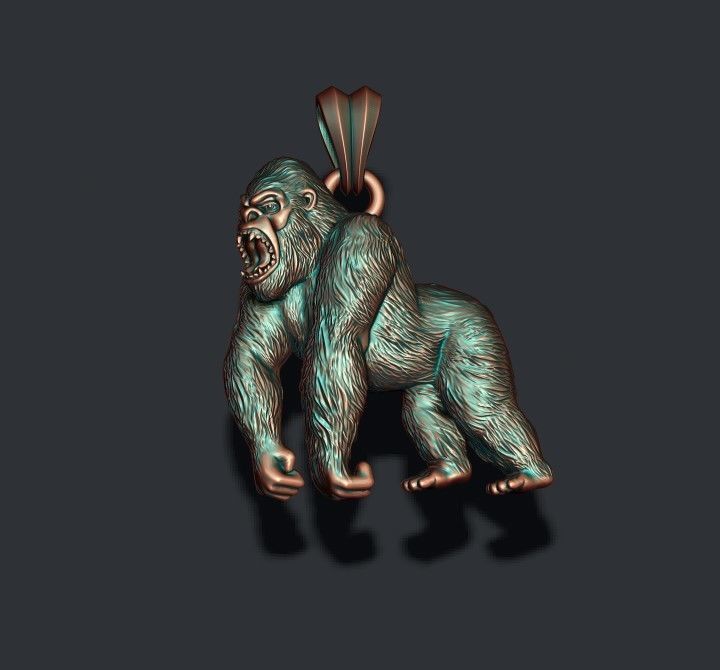 Angry roaring Gorilla pendant 3D print model_1