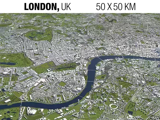 London 50x50km 3D City Map 3D model