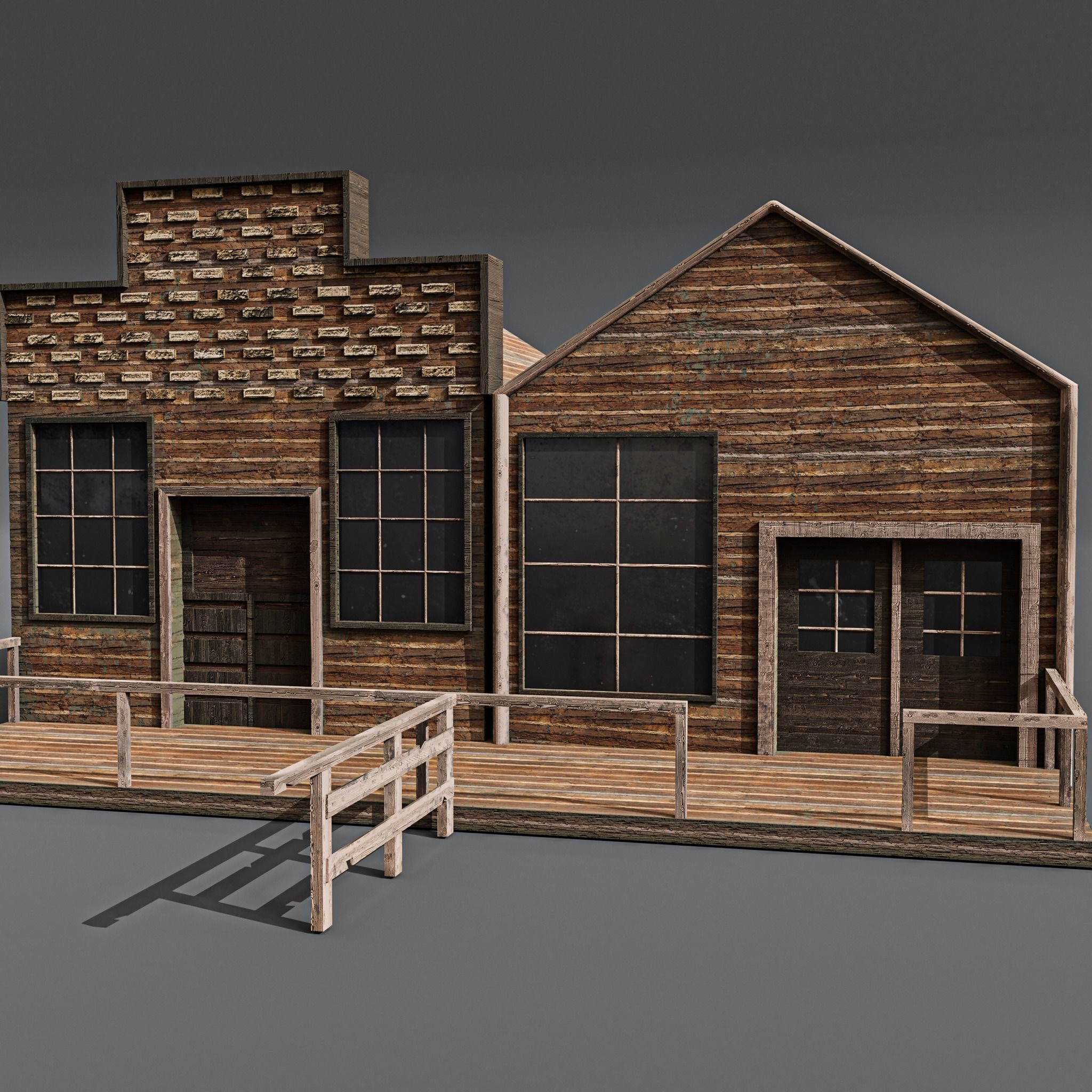 Western station Low-poly 3D model_1