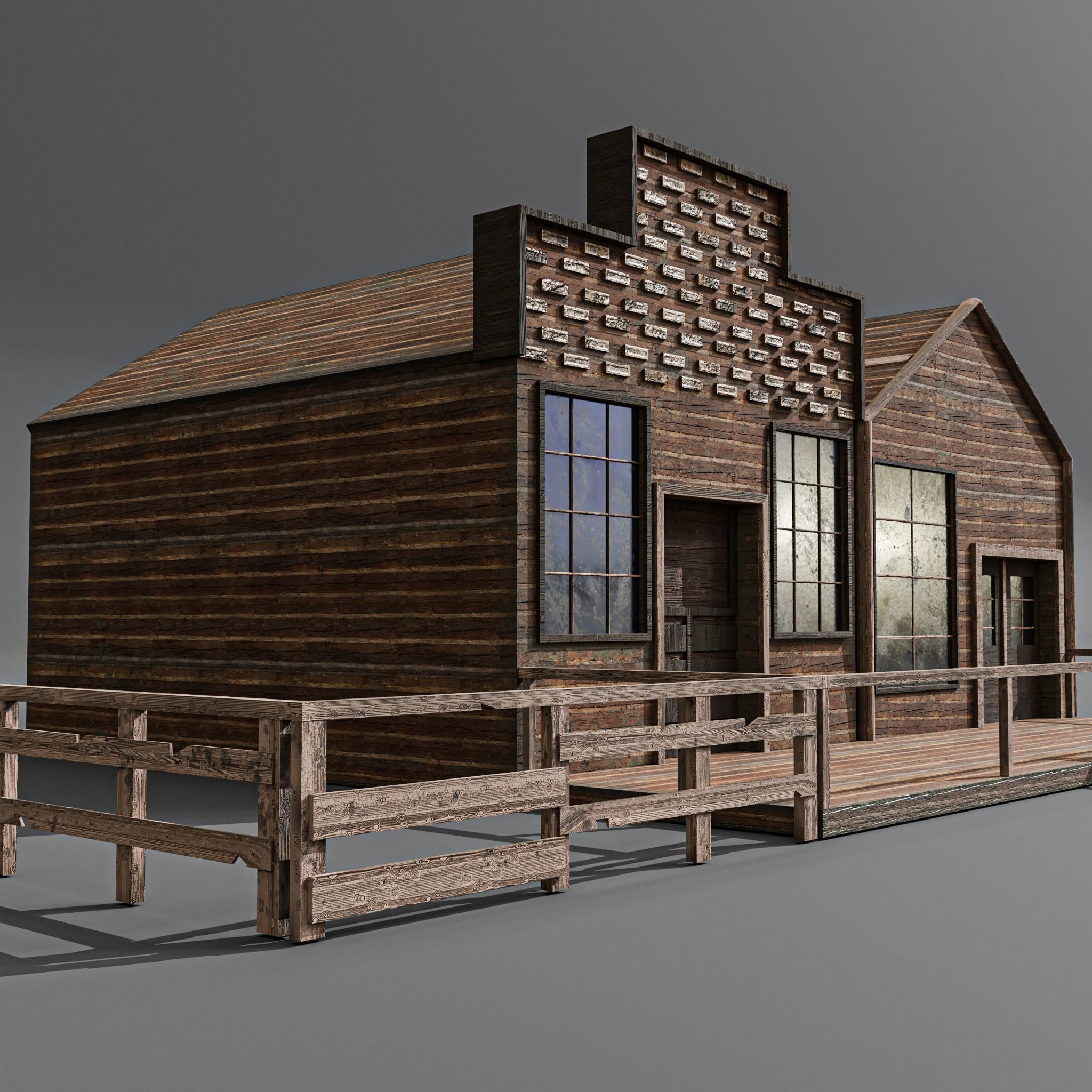 Western station Low-poly 3D model_4