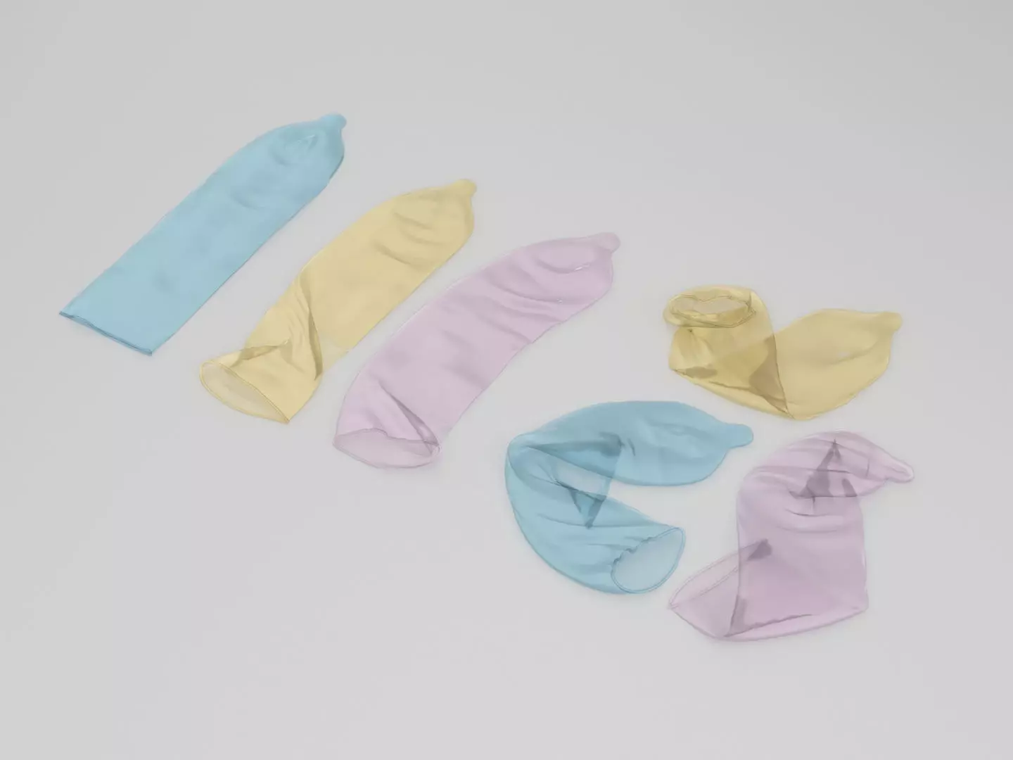 Condoms group of different colored plastic wraps 3D model_0