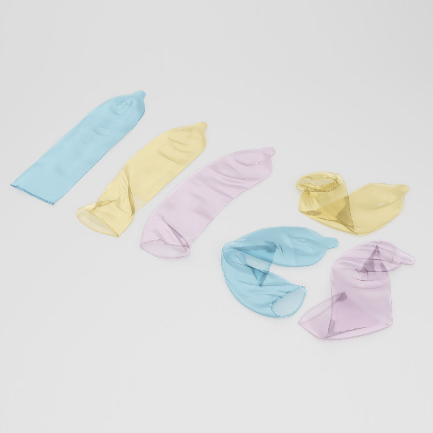 Condoms group of different colored plastic wraps 3D model_9