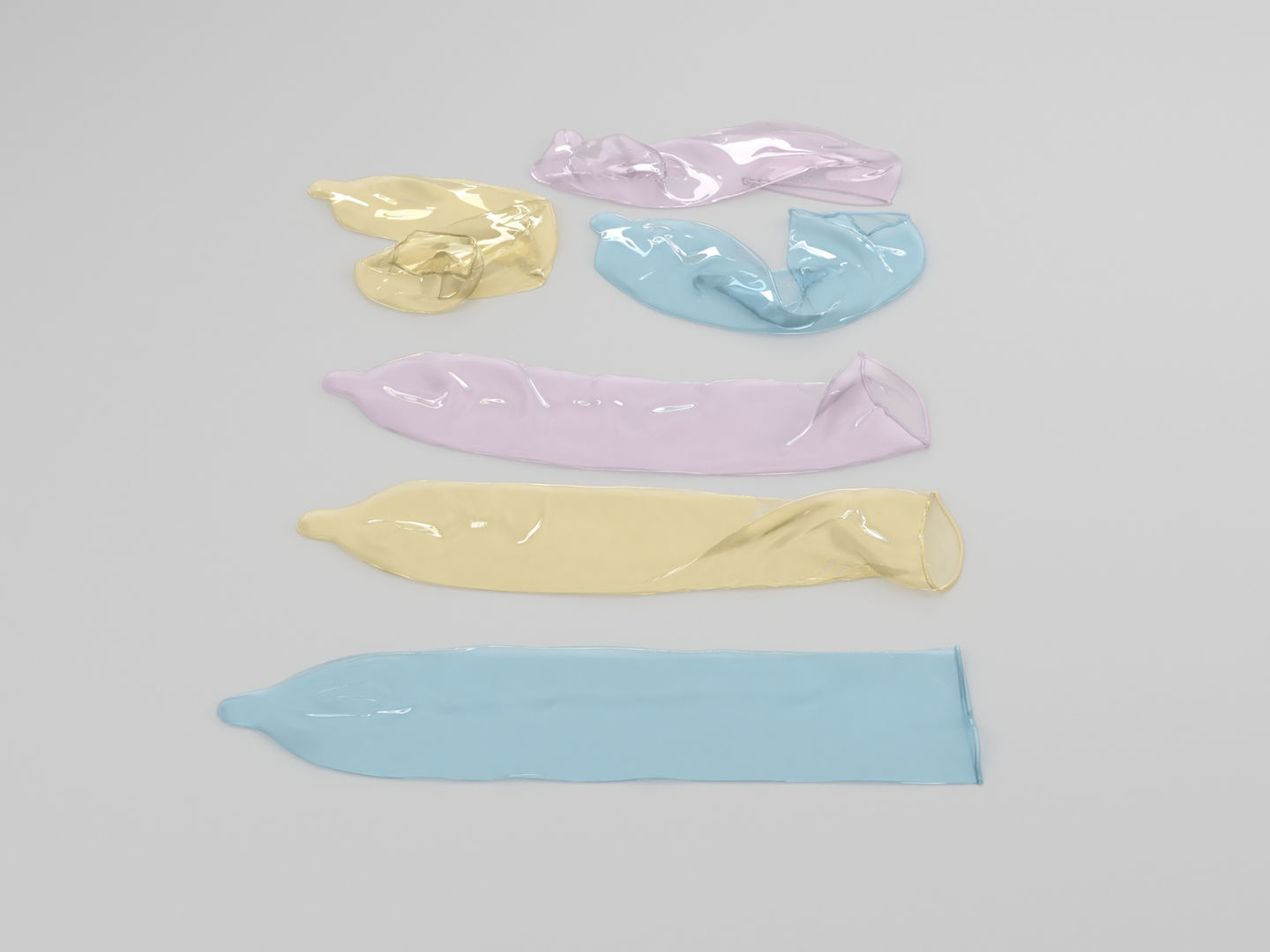 Condoms group of different colored plastic wraps 3D model_2
